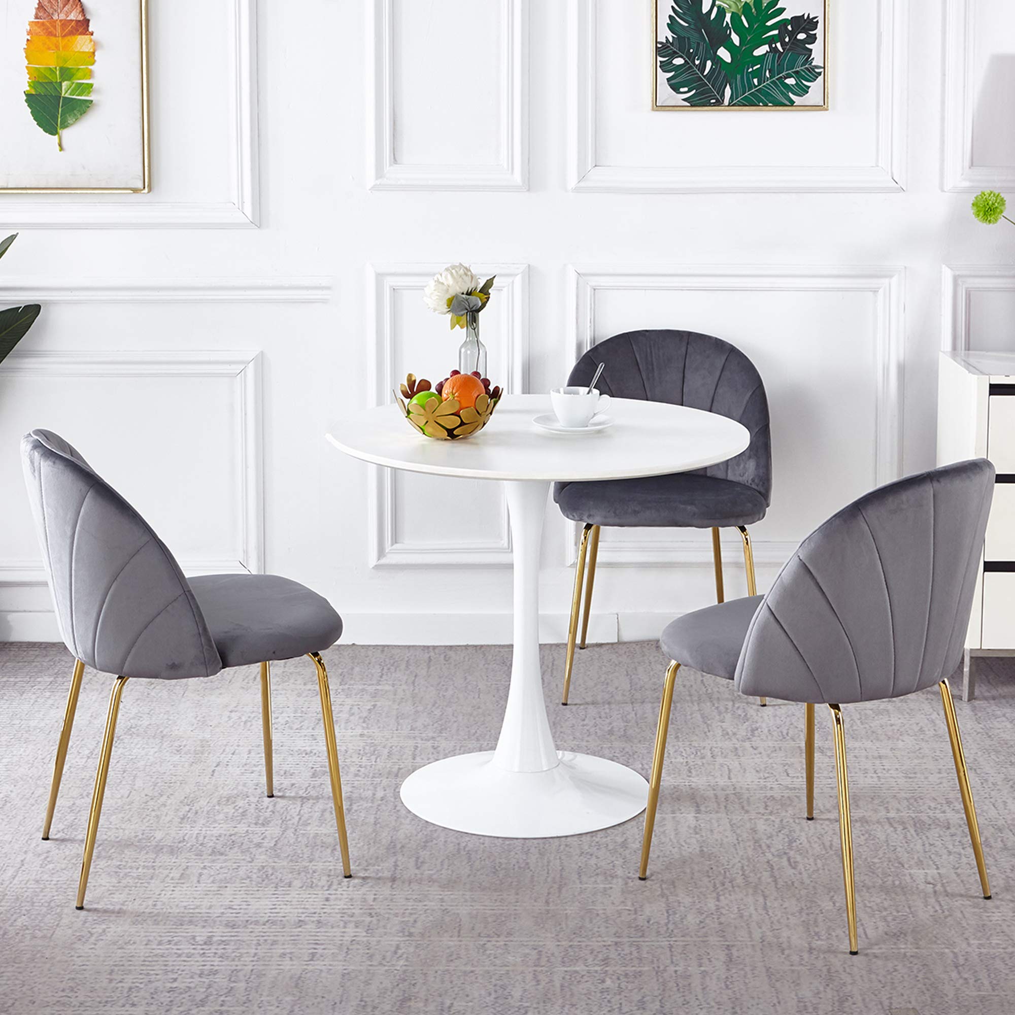 Goujxcy Set of 2 Velvet Upholstered Dining Chairs - Tufted Accent Chairs with Sturdy Metal Legs for Kitchen, Dining Room, Living Room, Guest Room & Bedroom Side Seating (Grey) - Perfect for Home Decor, Entertaining Guests & Cozy Reading Nooks
