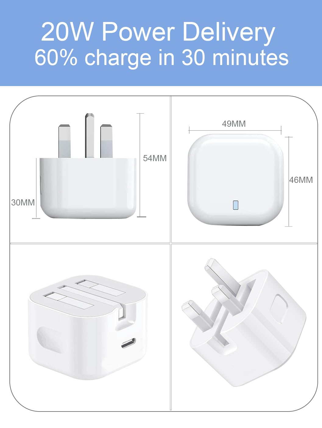 USB C Fast Charger Plug for iPhone 15/15 Plus/15 Pro Max, iPhone 14/13/12 Series, iPad Air/Mini, AirPods Pro - 20W PD Charging Adapter (Cable Not Included) - Perfect for Home, Office & Travel Charging