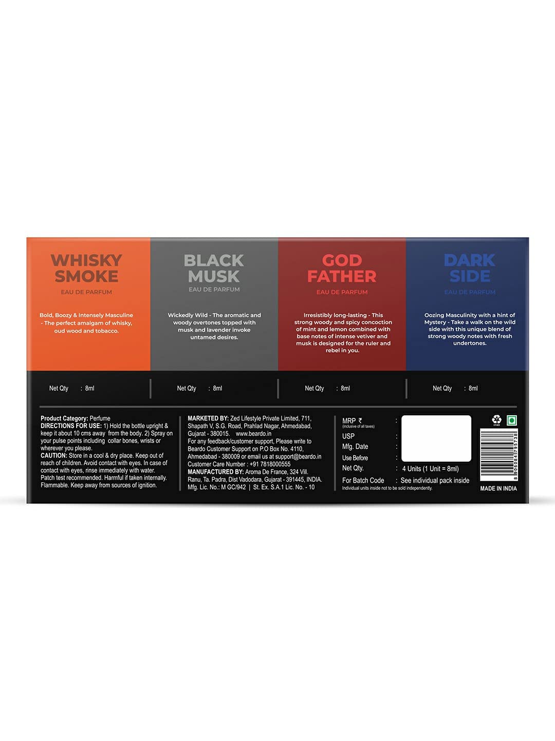 Premium Men's Perfume Gift Set - 4x8ml Eau de Parfum (Black Musk, Godfather, Dark Side & Whisky Smoke) | Long Lasting Cologne for Him | Valentine's Day, Anniversary & Birthday Gift for Husband/Boyfriend | Office, Date Night & Special Occasion Fragrance