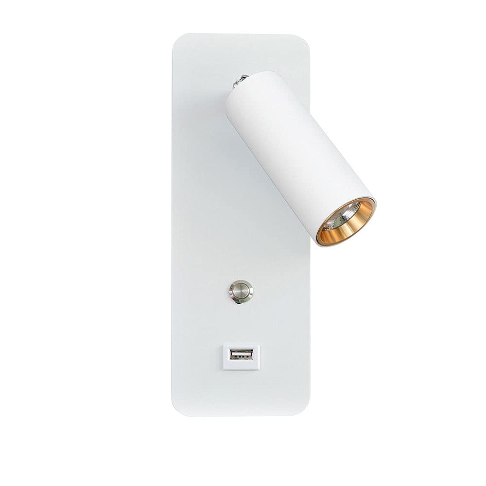 LED Wall Mount Reading Light with USB Port - Adjustable Bedside Lamp for Headboard, Rustic Home Decor, Easy Installation - Perfect for Night Reading, Studying, and Cozy Bedroom Ambience (White)