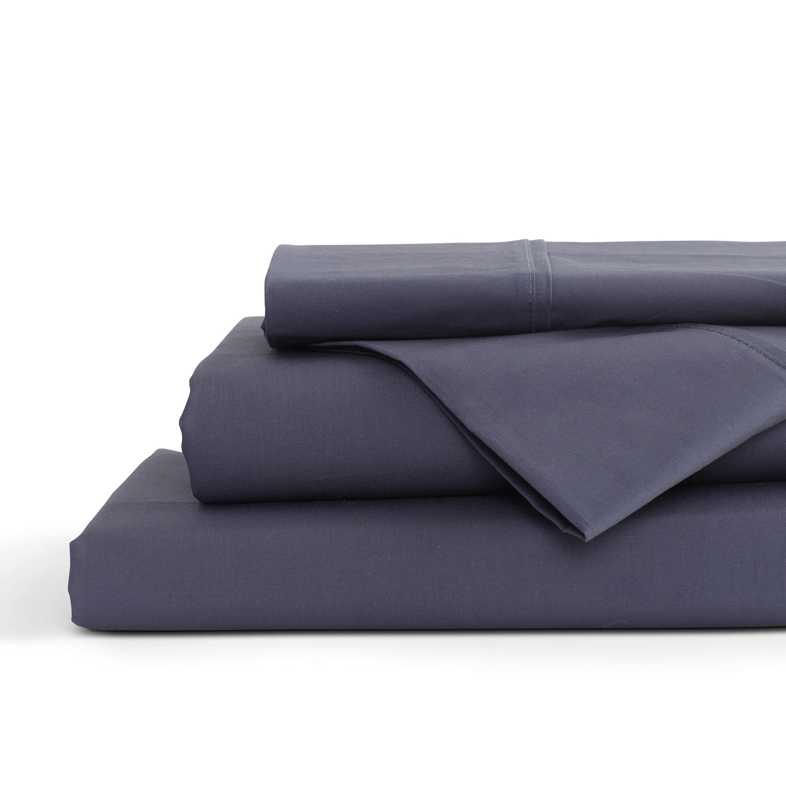 100% Cotton Percale Sheet Set - Full Size Navy Blue - 4pc for Cool Sleep
