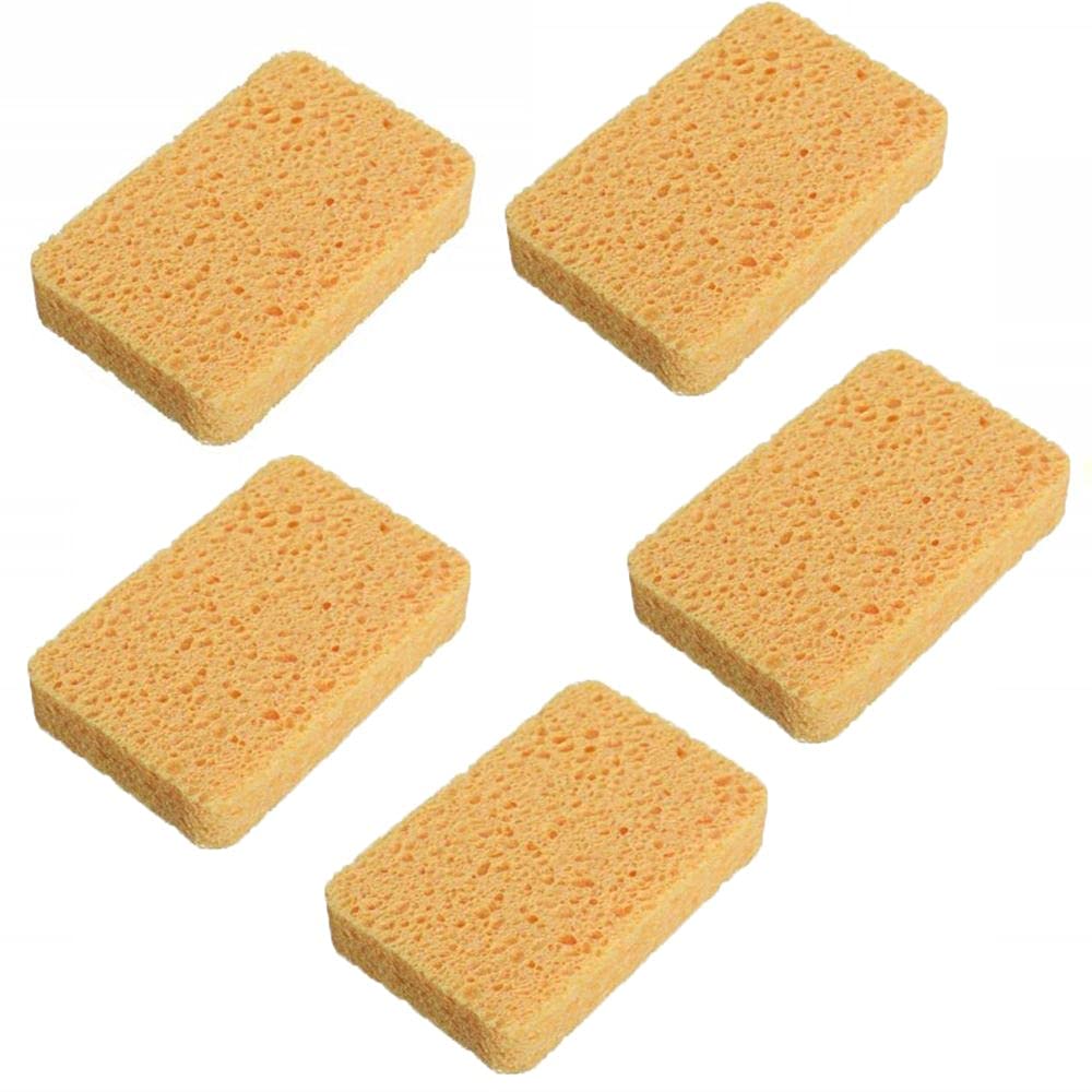 **Eco-Friendly Compressed Cellulose Sponges - 5-Pack Orange Multi-Purpose Cleaning Sponges for Kitchen, Bathroom & Household - Non-Scratch Scouring Pads for Dishes, Countertops & Appliances**