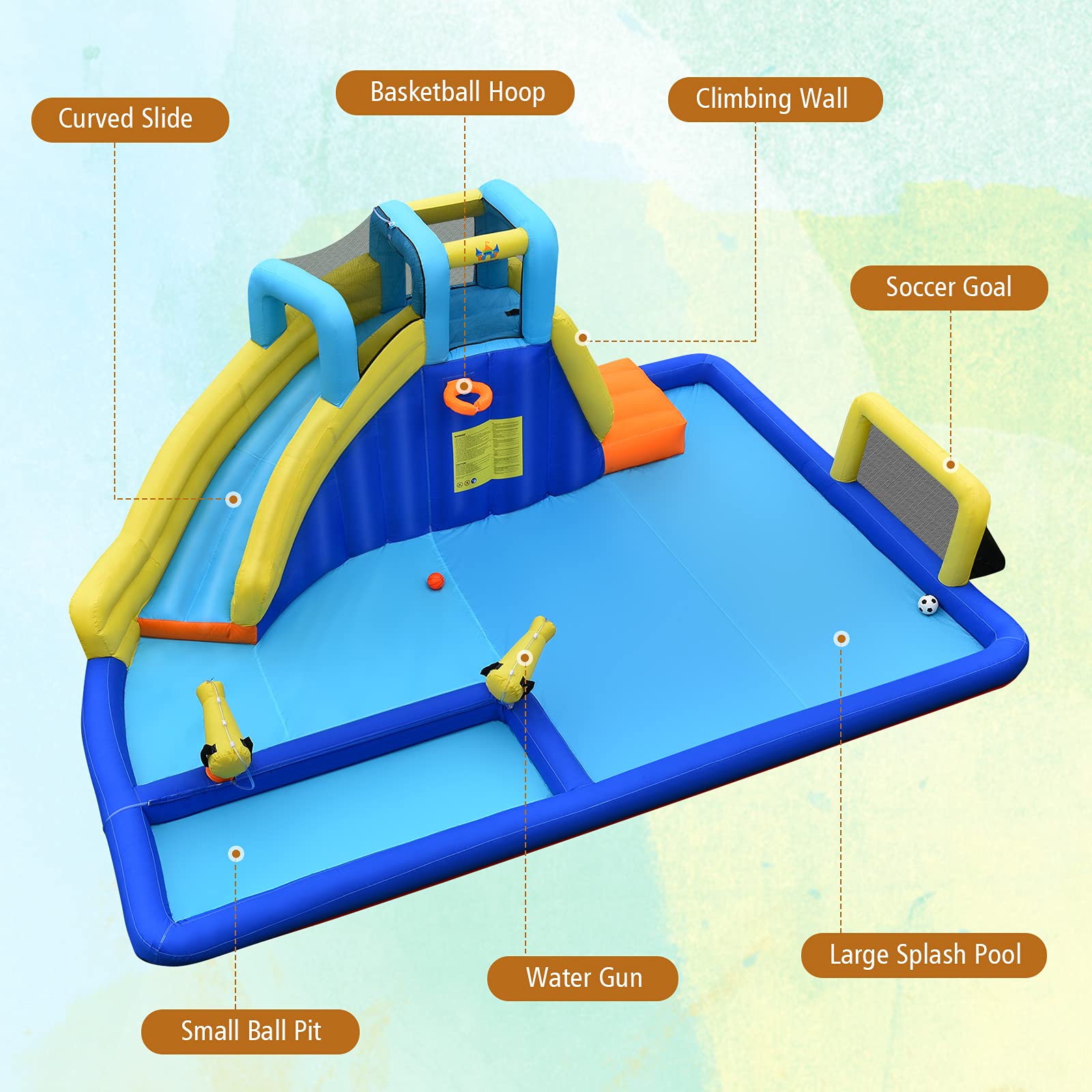 BOUNTECH 17x12FT Inflatable Water Slides for Kids - Giant Outdoor Water Park with Splash Pool, Dual Water Cannons & Soccer Game - Blow Up Bounce House for Backyard Parties, Summer Fun & Birthday Gifts (Perfect for Family Gatherings, Pool Parties & Outdoor Playtime)