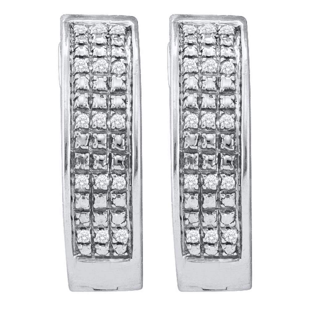 1/10 Cttw Sterling Silver Women's Round Pave-Set Diamond Triple Row Hoop Earrings – Elegant Jewelry for Parties, Weddings & Special Occasions
