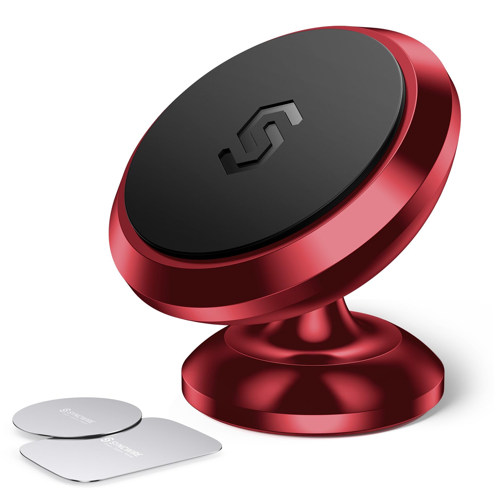 SYNCWIRE Magnetic Car Phone Holder for Dashboard - 360° Adjustable Strong Magnet Phone Mount Compatible with iPhone 15/14/13, Samsung Galaxy S23/S22, LG, GPS & Mini Tablets (Red) | Perfect for Safe Driving, Hands-Free Navigation & Road Trips