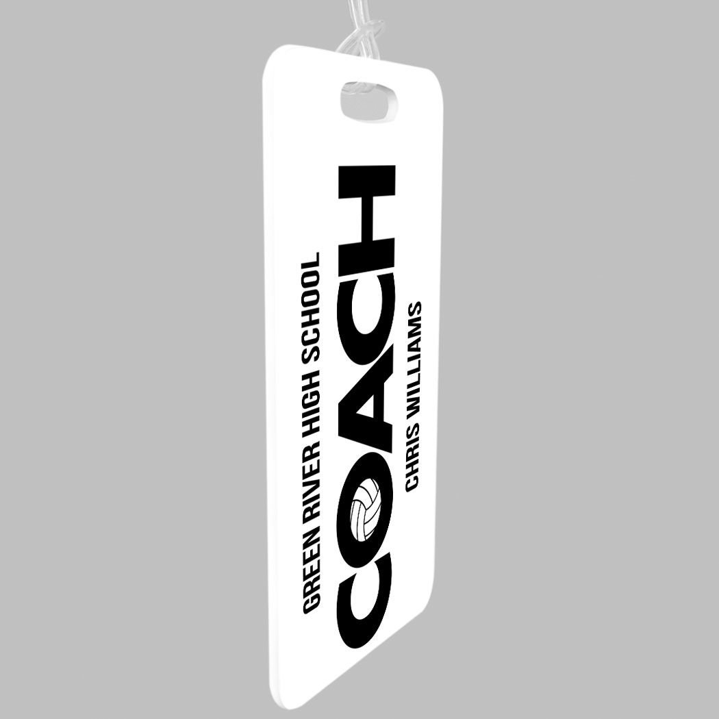 Personalized Volleyball Coach Luggage Tag - Small White/Black with Standard Lines - Perfect for Travel, Sports Bags & Team Identification