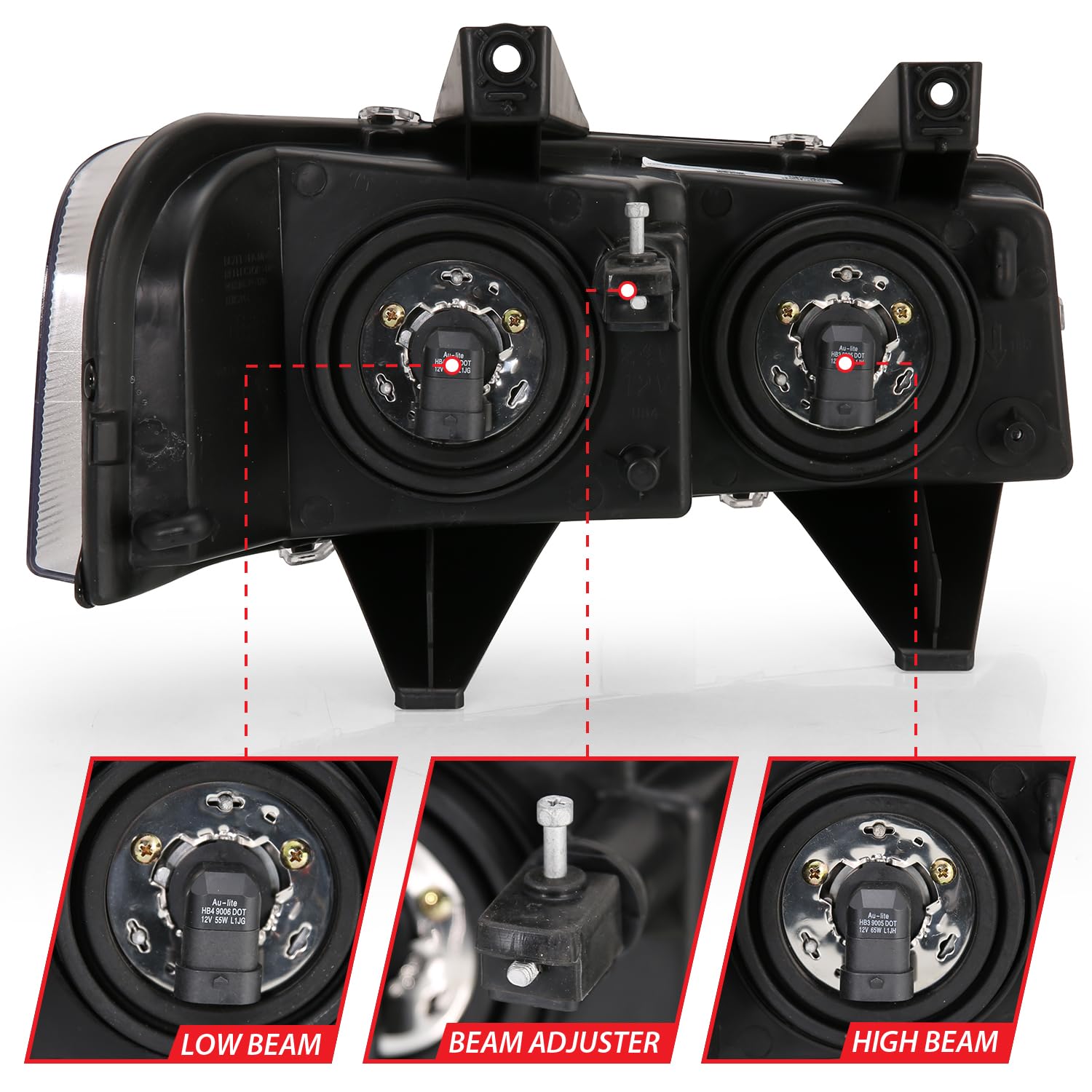 ANZO USA 111474 Crystal Black Headlights for Chevy Express & GMC Savana (2003-2017) - Upgrade Your Van's Style & Night Visibility for Safer Driving