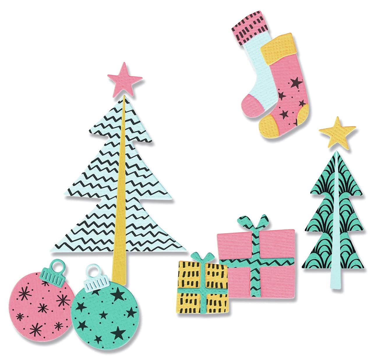 Sizzix Christmas Framelits Die Set & Stamps - Groovy Holiday Card Making Supplies for DIY Scrapbooking, Gift Tags & Festive Crafts