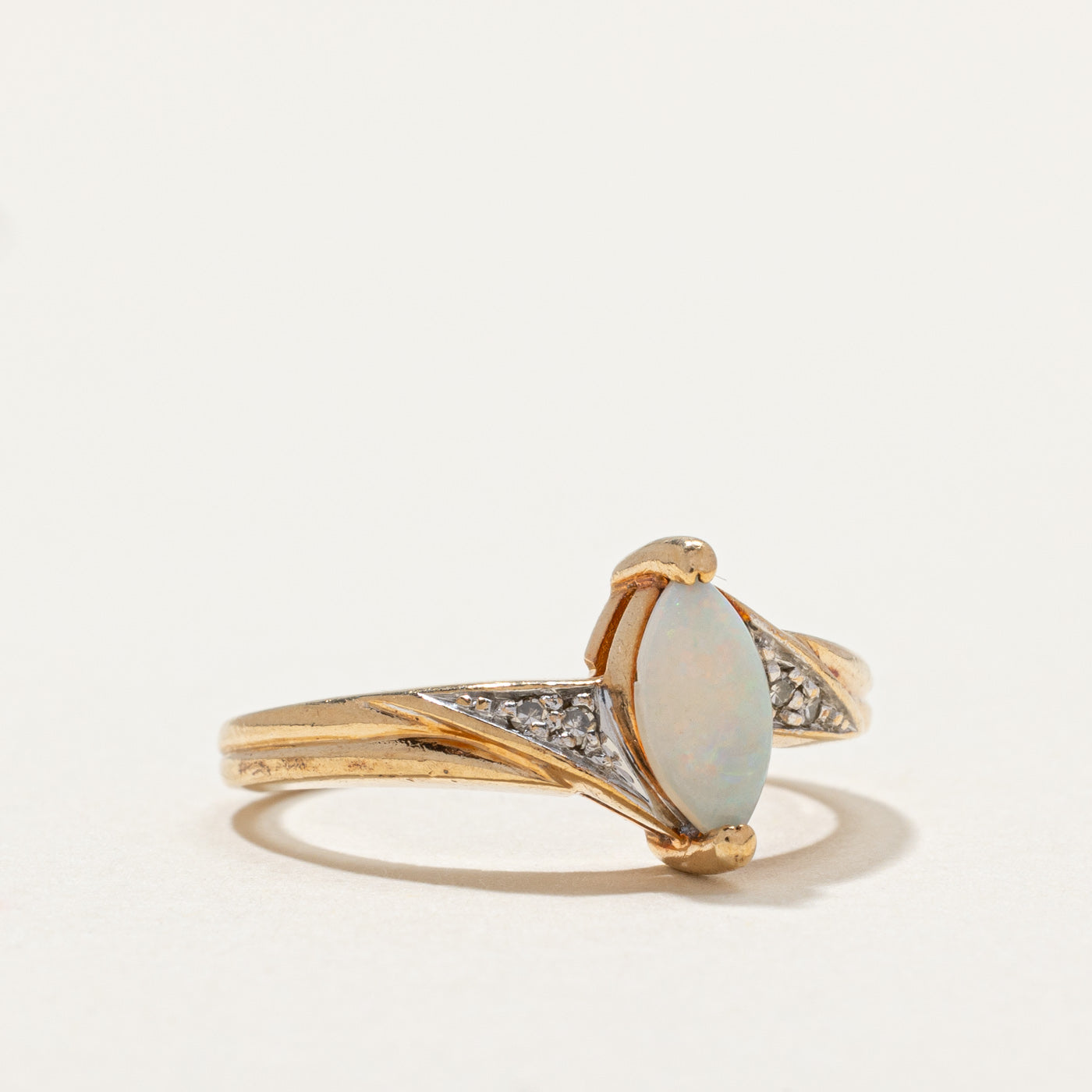 Marquise Opal & Diamond Ring - 0.30ct Opal with 0.02ctw Diamonds - Size 5.75 - Elegant Jewelry for Engagement, Wedding & Special Occasions