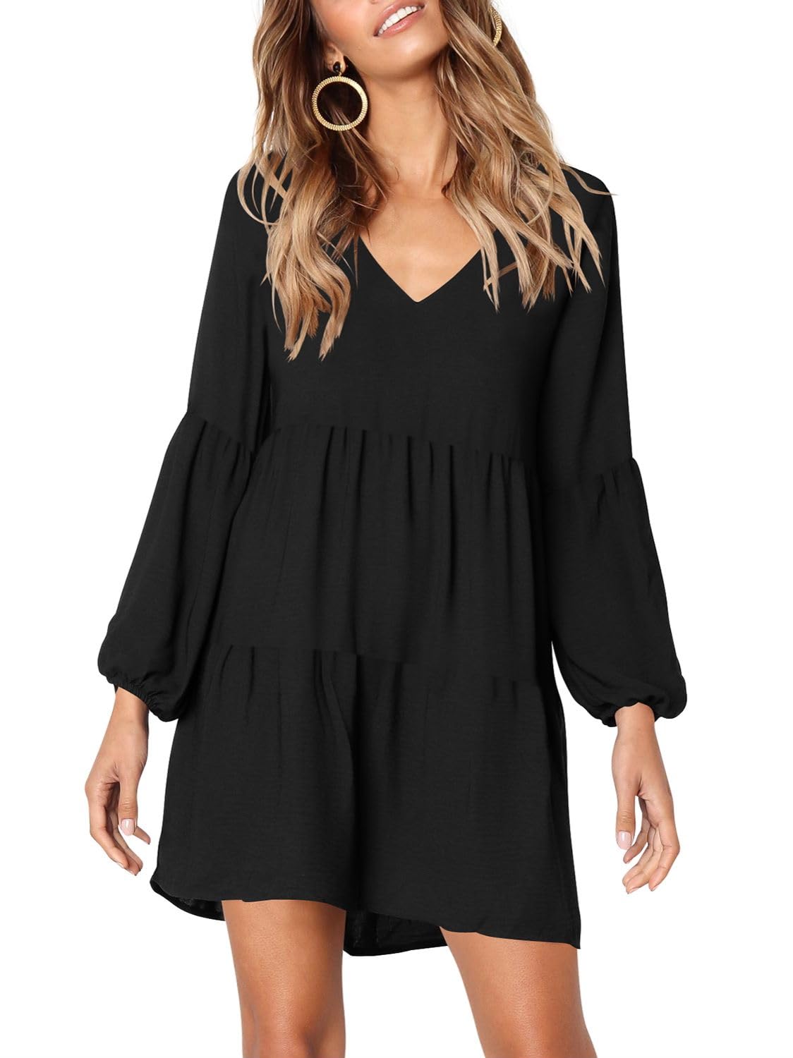 DittyandVibe Women's Casual Long Sleeve V-Neck Flowy Tunic Dress - Elegant & Comfortable for Work, Date Night & Fall Outfits