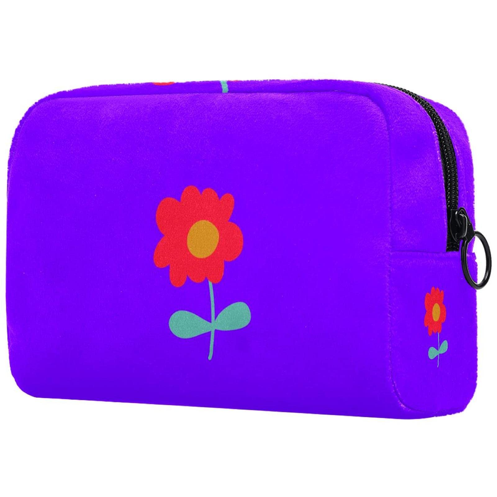 Cute Cartoon Flower Dark Purple Makeup Bag for Women - Large Travel Toiletry Organizer | Perfect for Cosmetics, Skincare & Travel Essentials