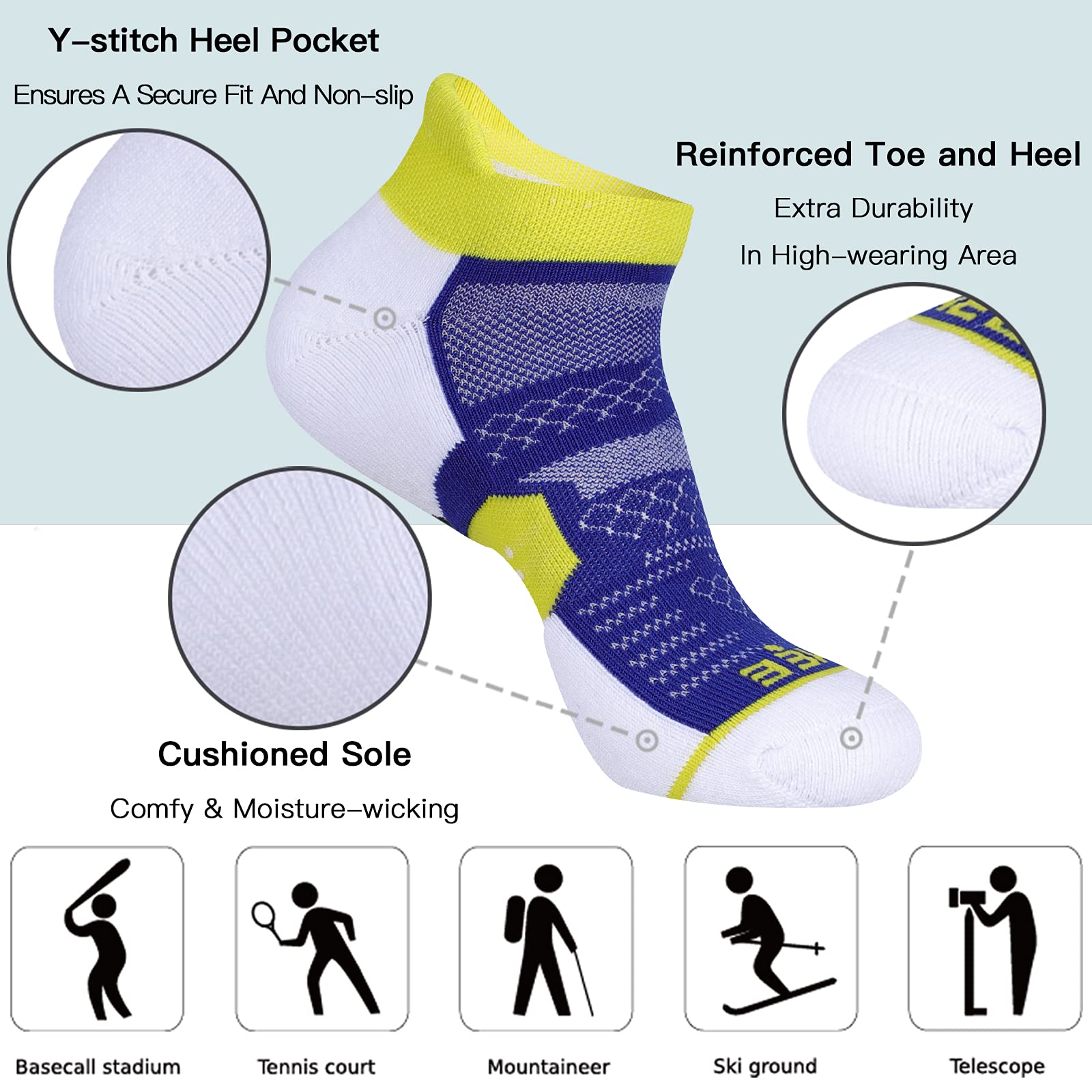 JOYNÉE 6 Pack Men's Cushioned Running Socks - Breathable Low Cut Athletic Ankle Socks for Jogging, Gym & Sports | Comfortable Workout Socks for Men