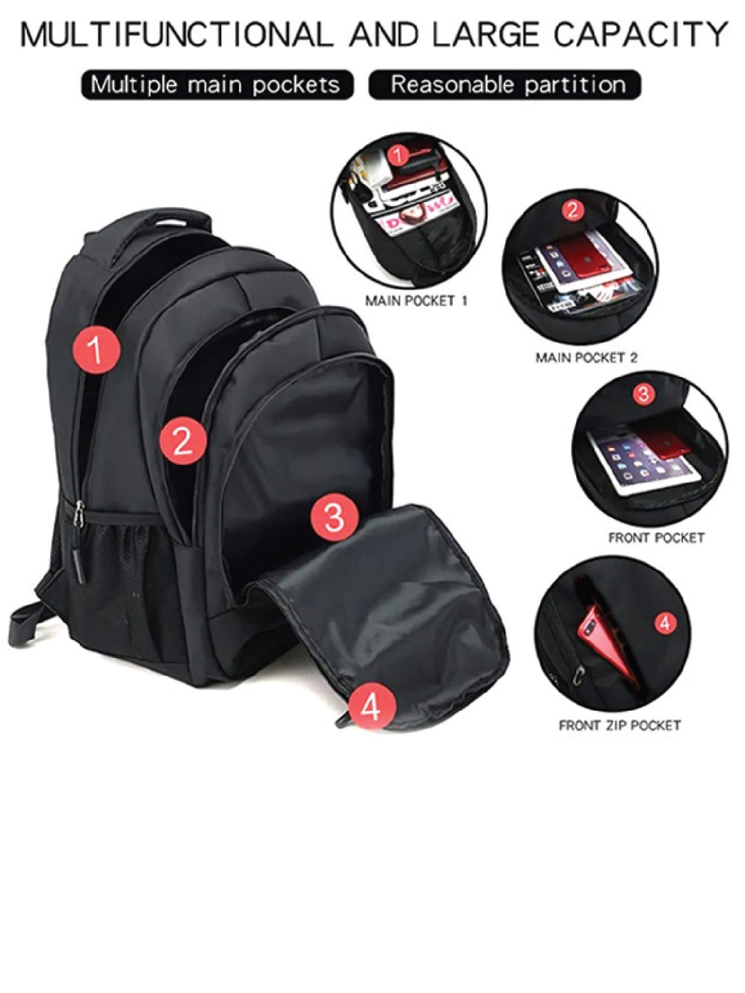 KLAM Unisex Waterproof 30L Laptop Backpack - Lightweight Polyester School, College & Office Bag with Document Compartment - Perfect for Travel, Work & Sports (17.5 Inch, Black) - Ideal for Commuting, Business Trips & Outdoor Activities