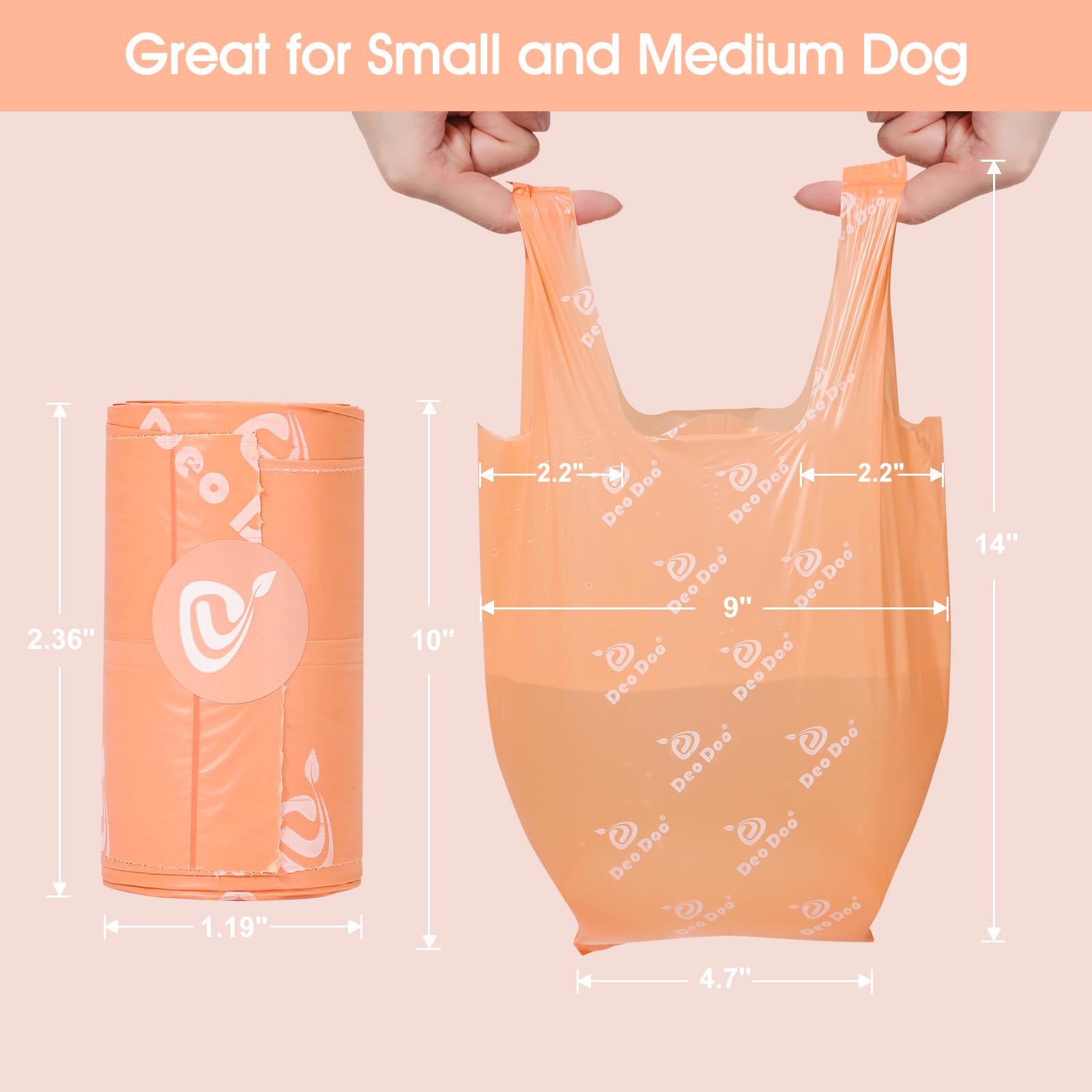 330 Count Scented Dog Poop Bags with Handles & Dispenser - Extra Thick Leak Proof Waste Bags for Small & Medium Dogs - Perfect for Walking, Park Visits & Backyard Cleanup - Peach Scented