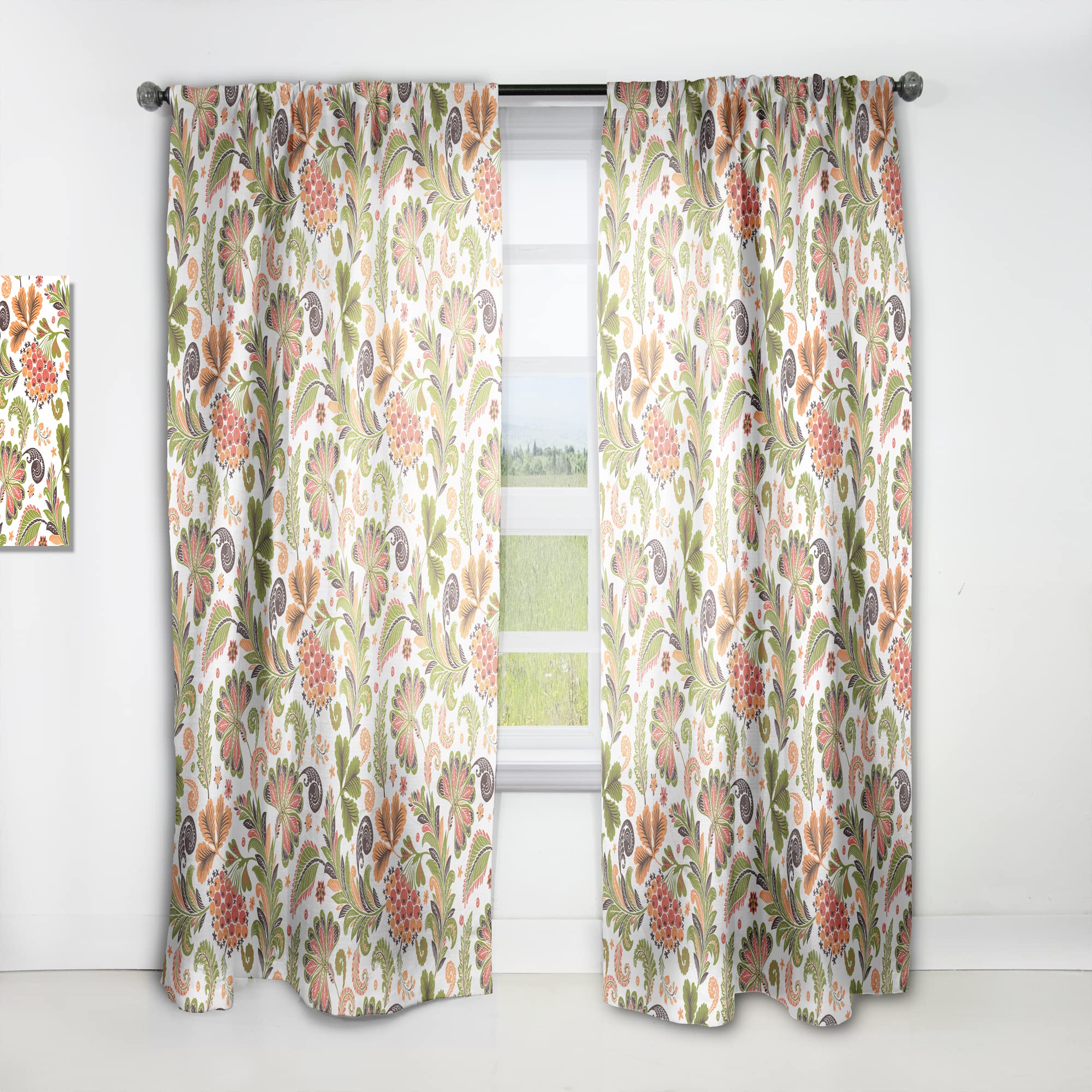 DesignQ Retro Fantasy Flowers Thermal Insulated Curtains - Single Panel 52x120 - Blackout Drapes for Bedroom & Living Room - Perfect for Home Decor, Privacy & Temperature Control