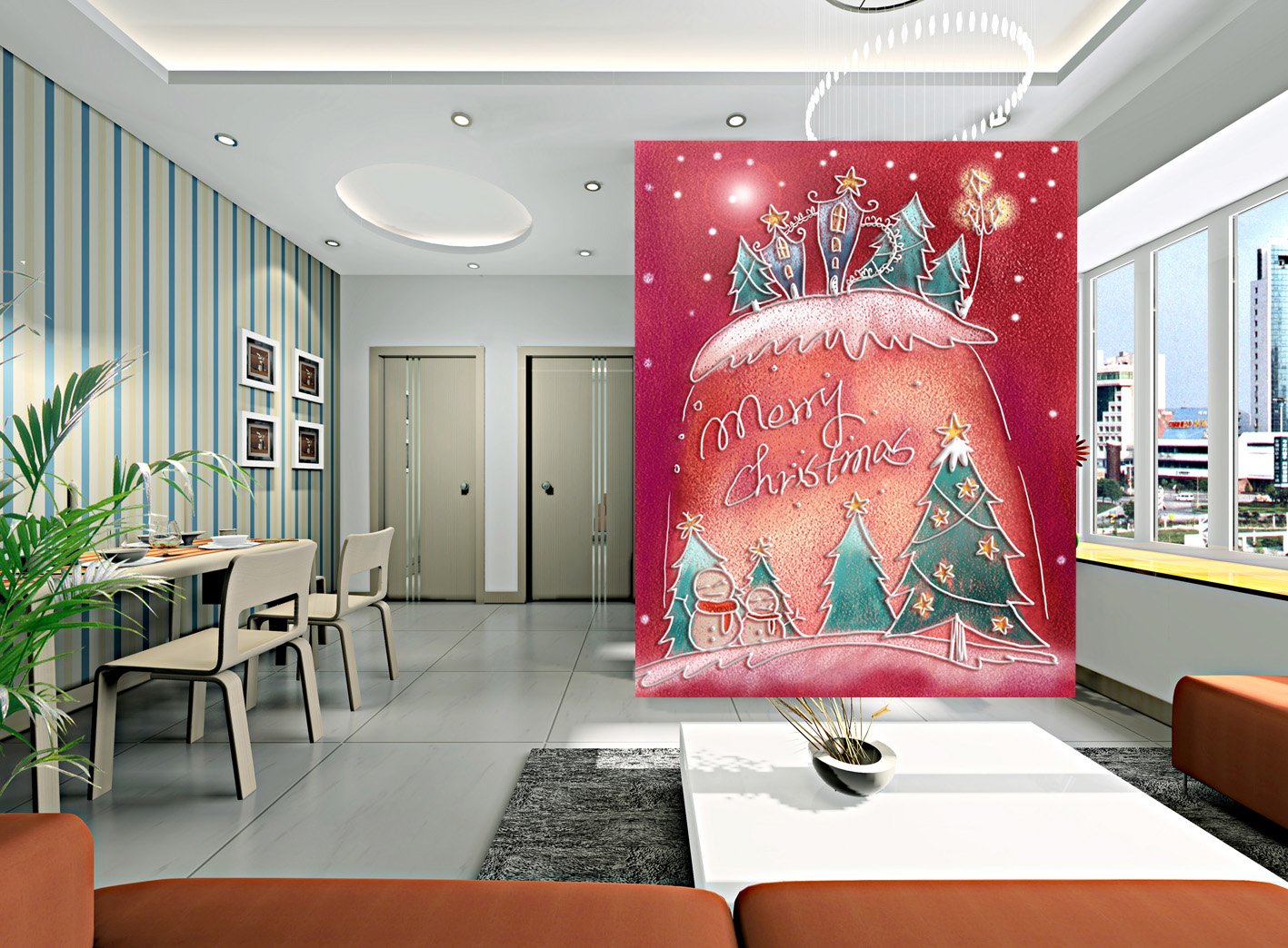 3D Christmas Tree Wallpaper Decal - Self-Adhesive Removable Vinyl Wall Mural (87