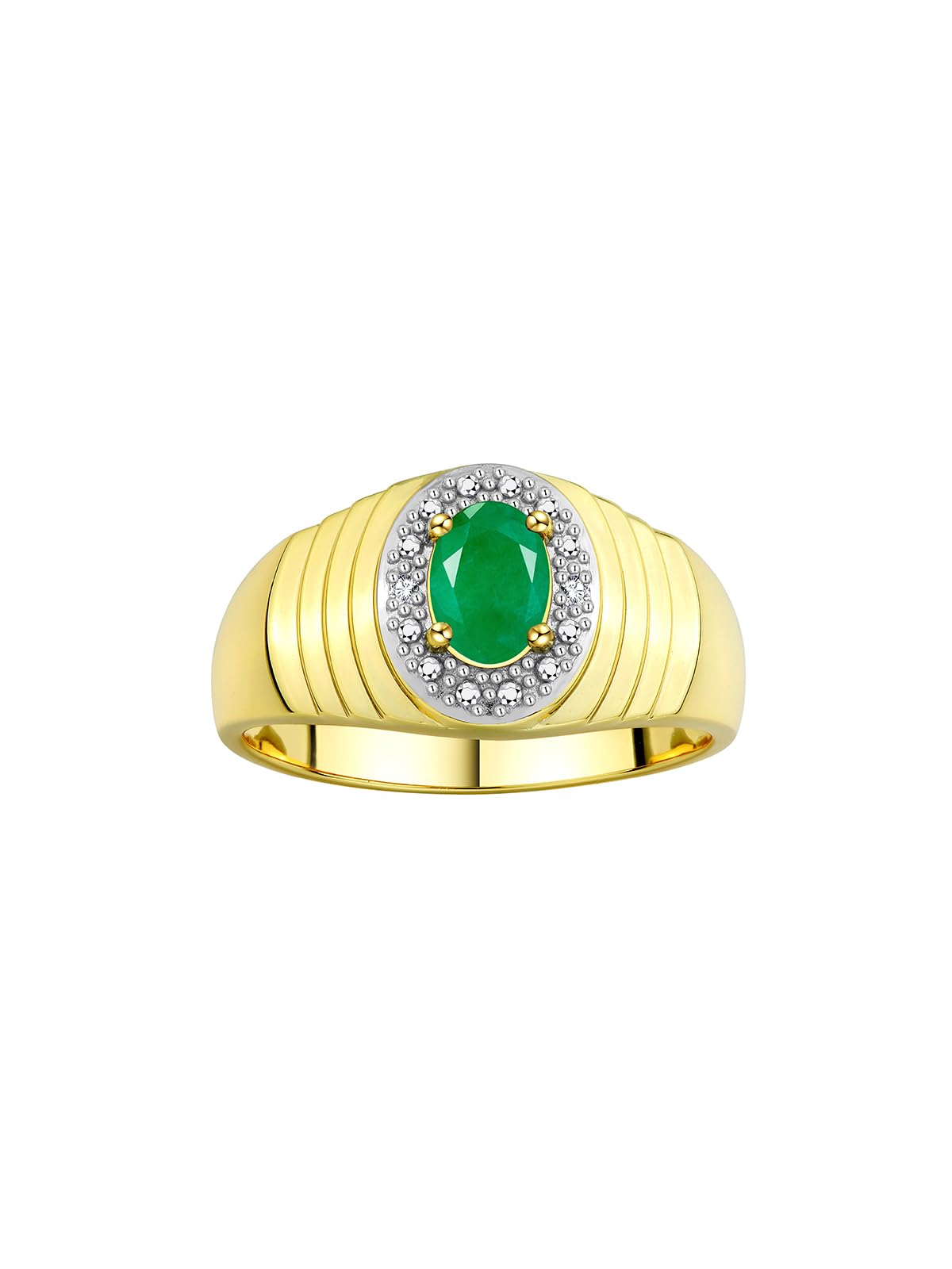 Rylos Men's Classic 7X5MM Oval Gemstone & Diamond Ring - Yellow Gold Plated Silver Birthstone Jewelry for Men (Sizes 8-13) | Perfect for Weddings, Anniversaries & Special Occasions