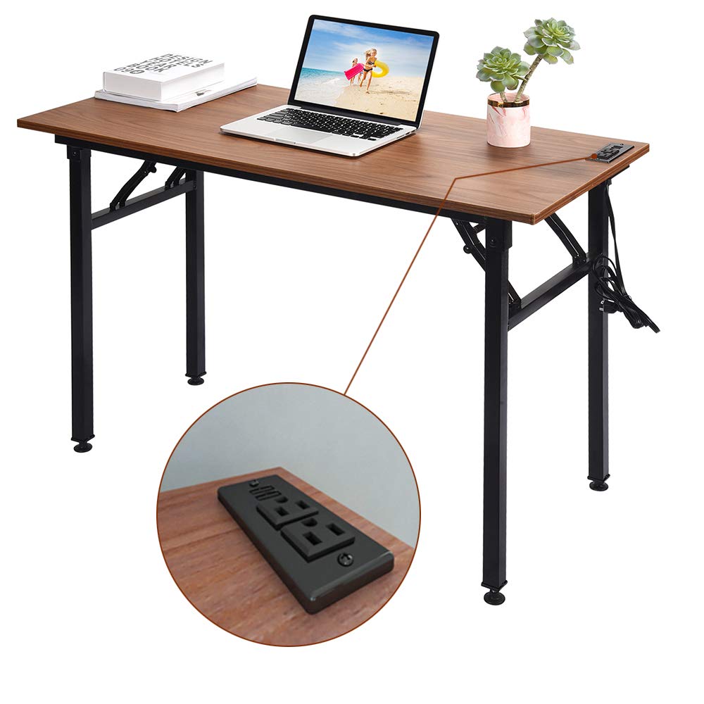 Frylr Folding Computer Desk with Built-in Power Outlets & USB Ports - 43.3