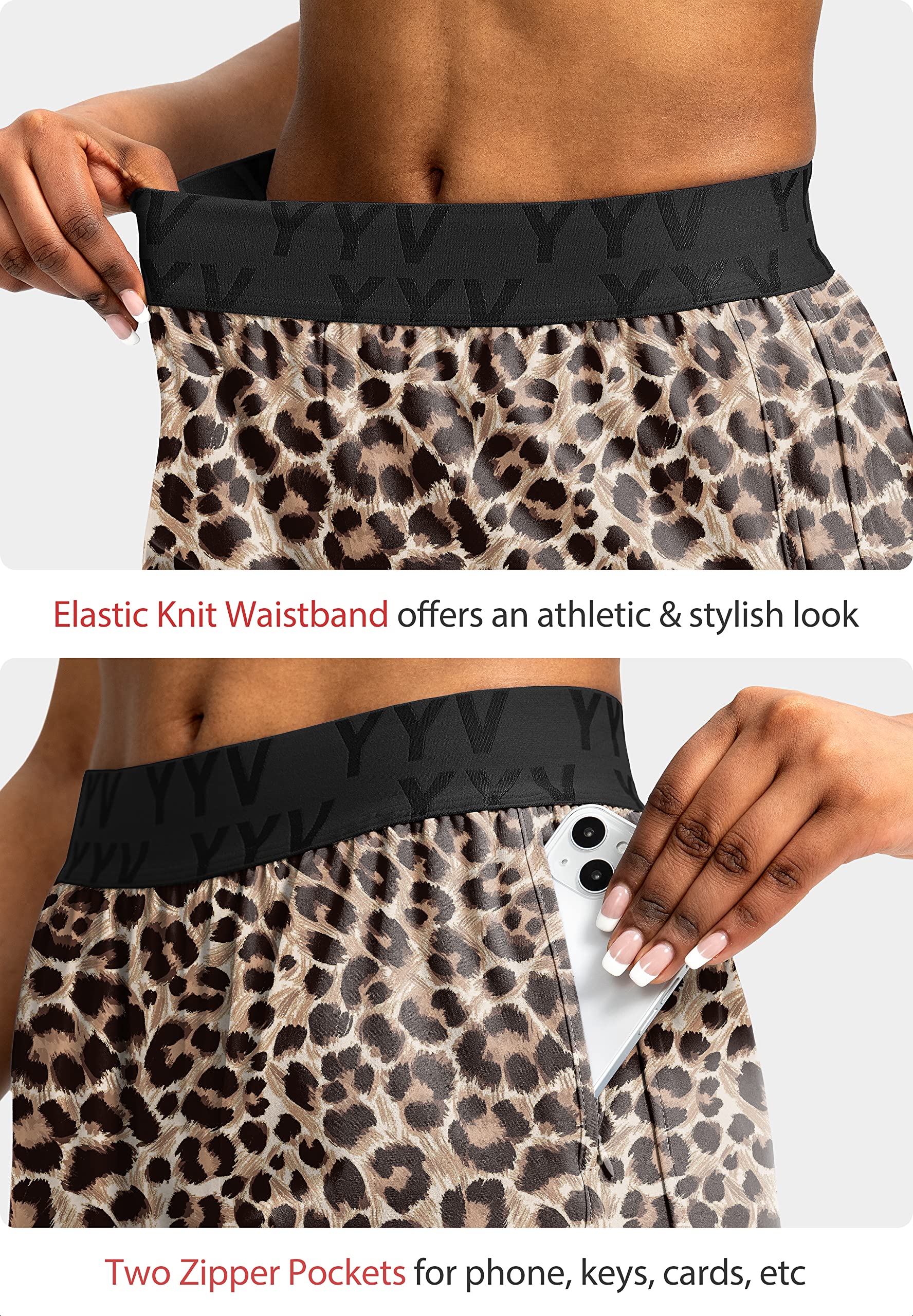 YYV Women's Running Shorts with Zipper Pockets - Quick-Dry Elastic Waist Athletic Gym Shorts with Liner - Perfect for Jogging, Workouts & Yoga