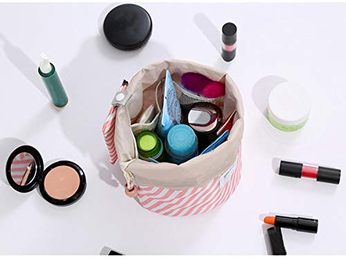 Waterproof Round Travel Makeup Bag for Women - DWE Drawstring Cosmetic Organizer Pouch (Cactus Design) - Perfect for Gym, Travel & Daily Essentials Storage