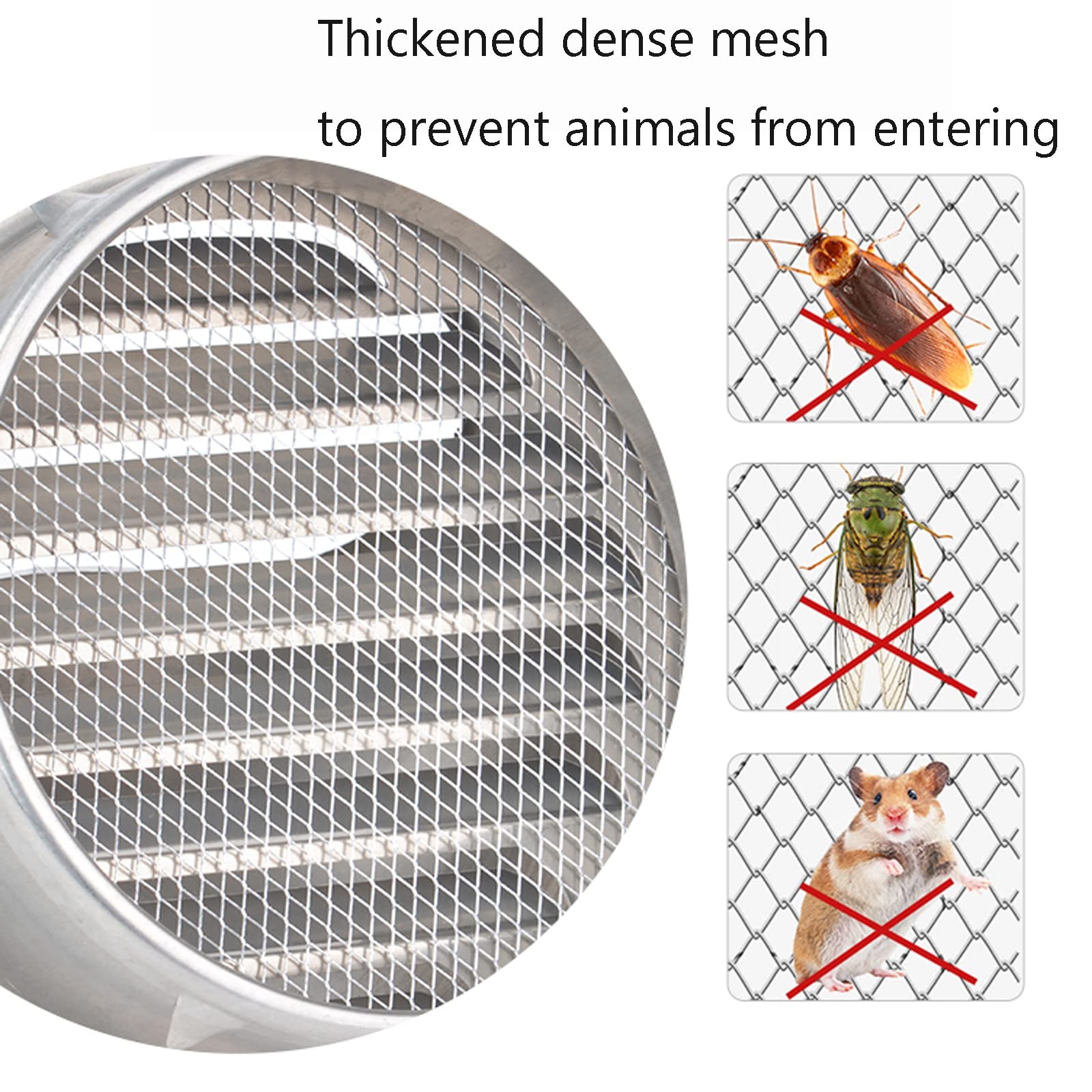 Stainless Steel Air Vent with Fine Mesh Grill - 120mm/4.72in Round Wall Ventilation Cover - Thickened 304 Stainless Steel Circular Air Extractor for Kitchen, Bathroom & HVAC Systems