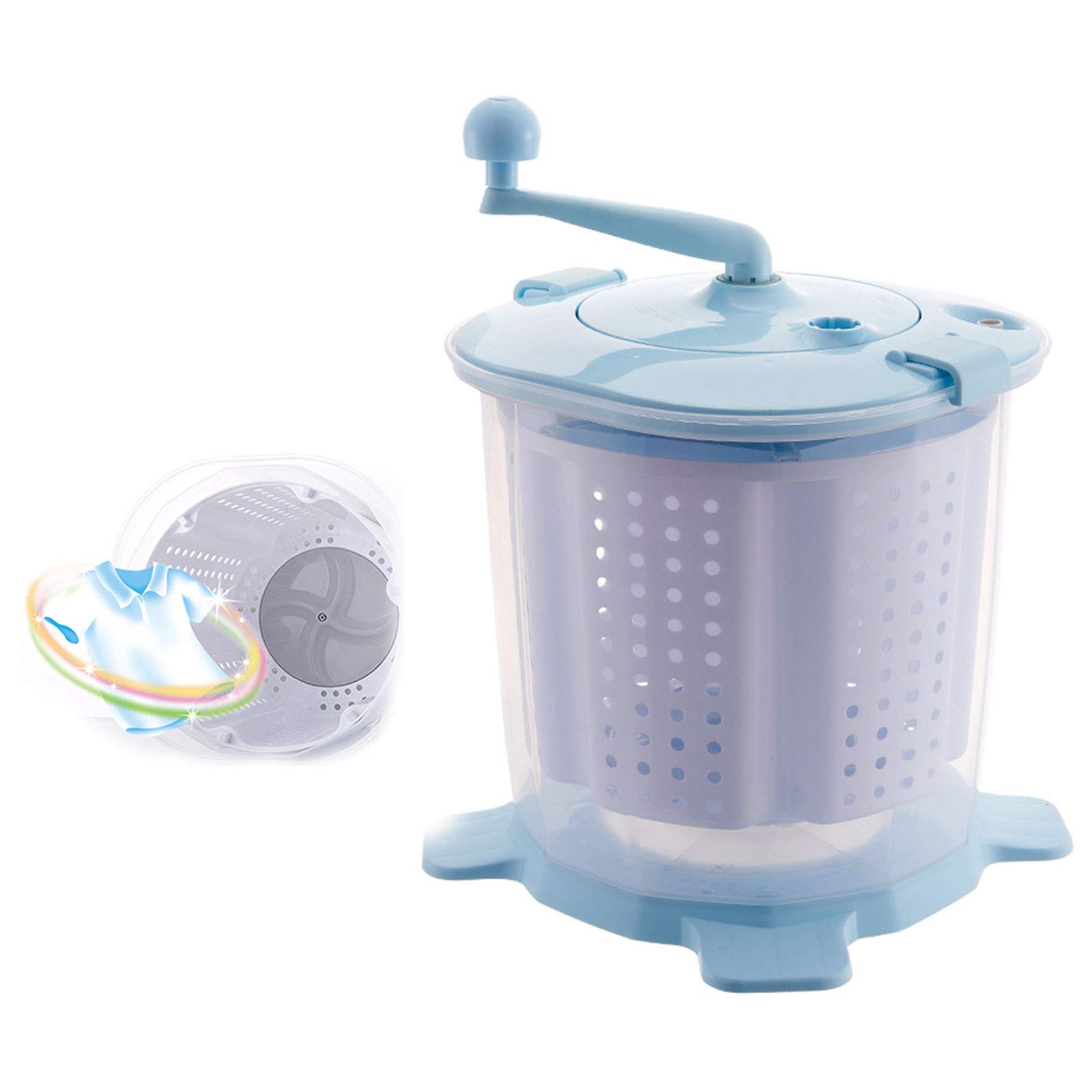 Portable Manual Washing Machine with Spin Dryer - Hand Crank Non-Electric Compact Washer for Dorms, Camping, RV & Travel - Perfect for Summer Laundry (Blue)