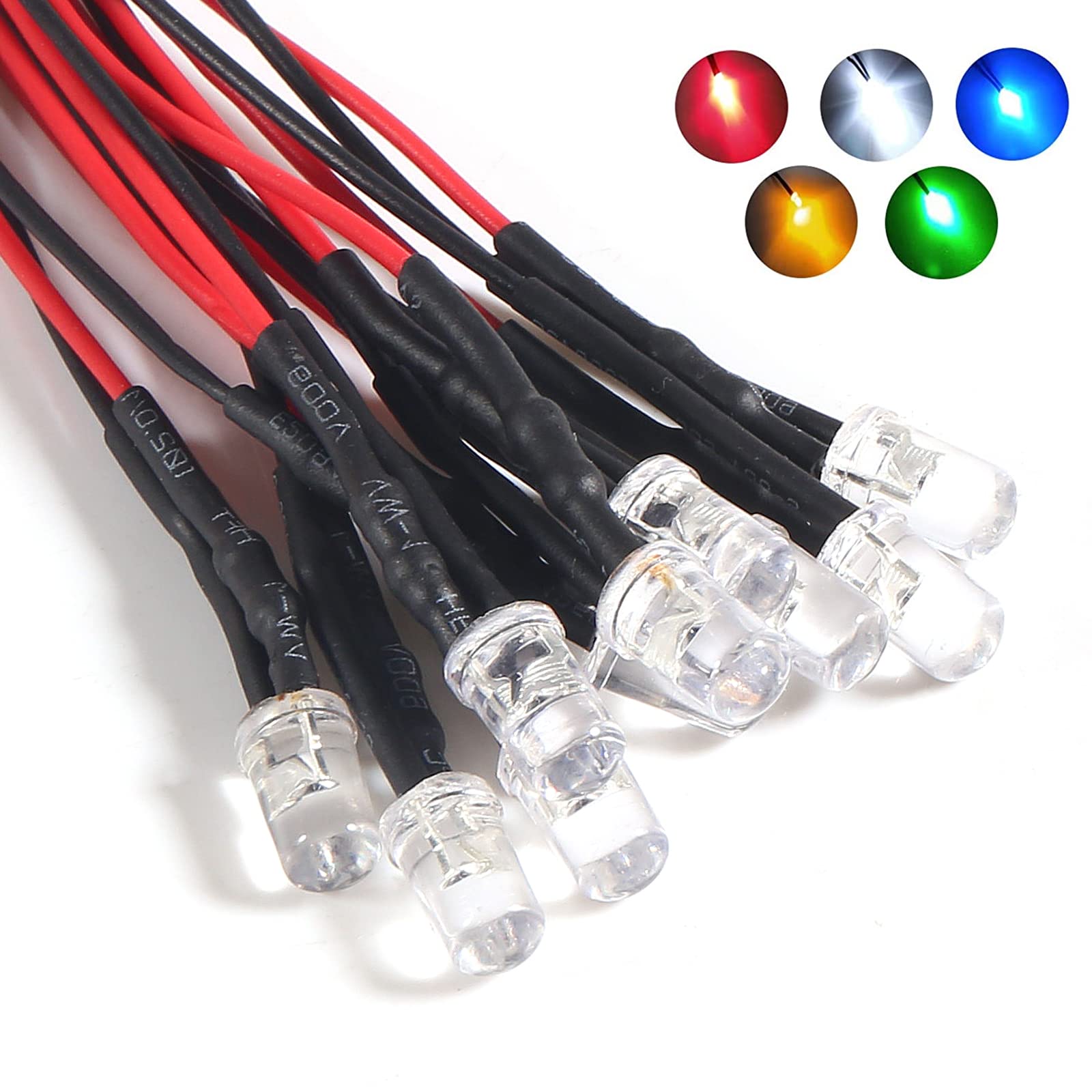 50pcs 12V 5mm Red LED Lights - Pre-Wired 7.9 Inch DC 12v LED Diodes with Clear Lens - Small LED Lamps for DIY Electronics, Automotive Lighting, and Home Decoration (Green)