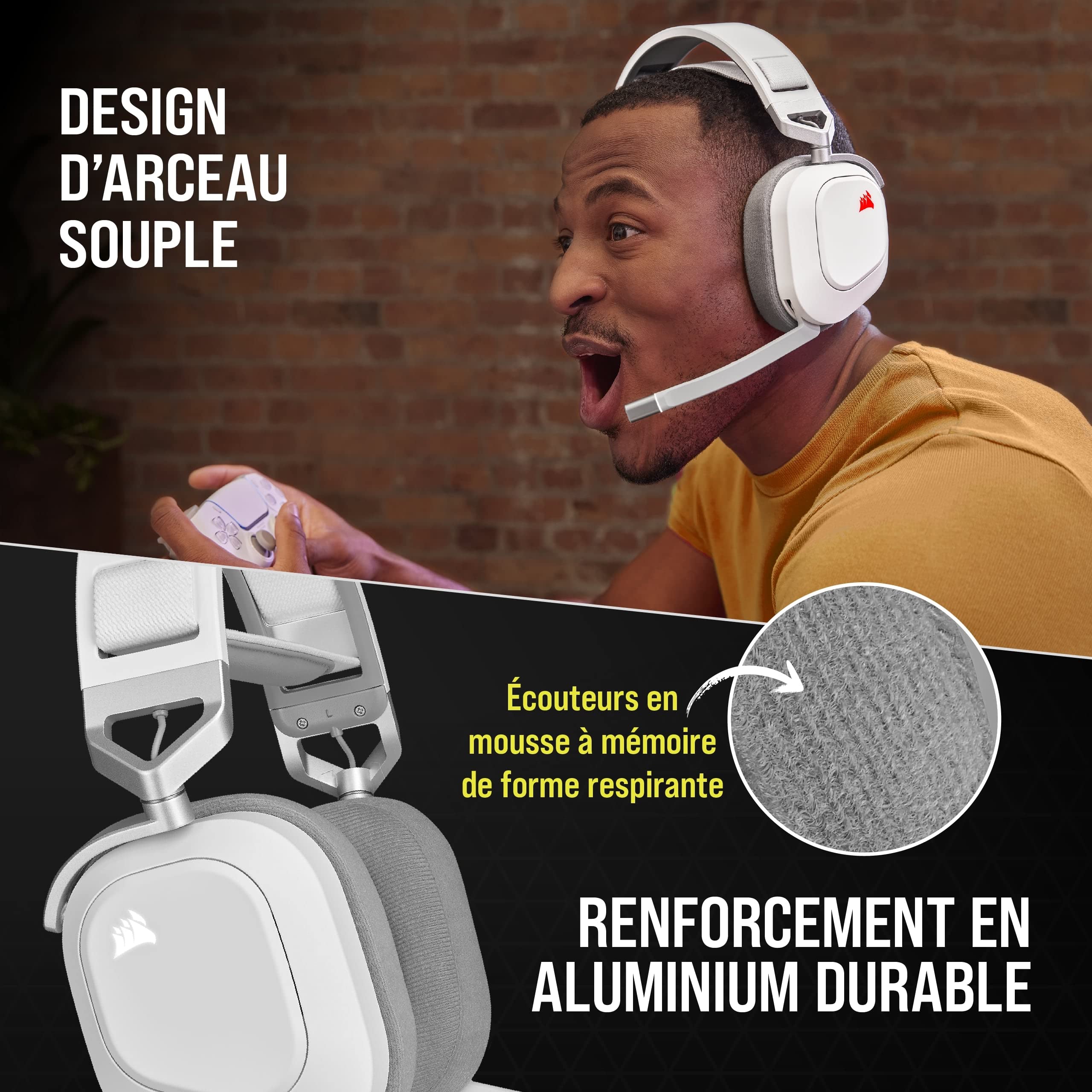 Corsair HS80 RGB Wireless Gaming Headset with Dolby Atmos - Low Latency, Omnidirectional Mic, 20H Battery, PS5/PS4 Compatible (White) - Perfect for Competitive Gaming & Immersive Movie Nights