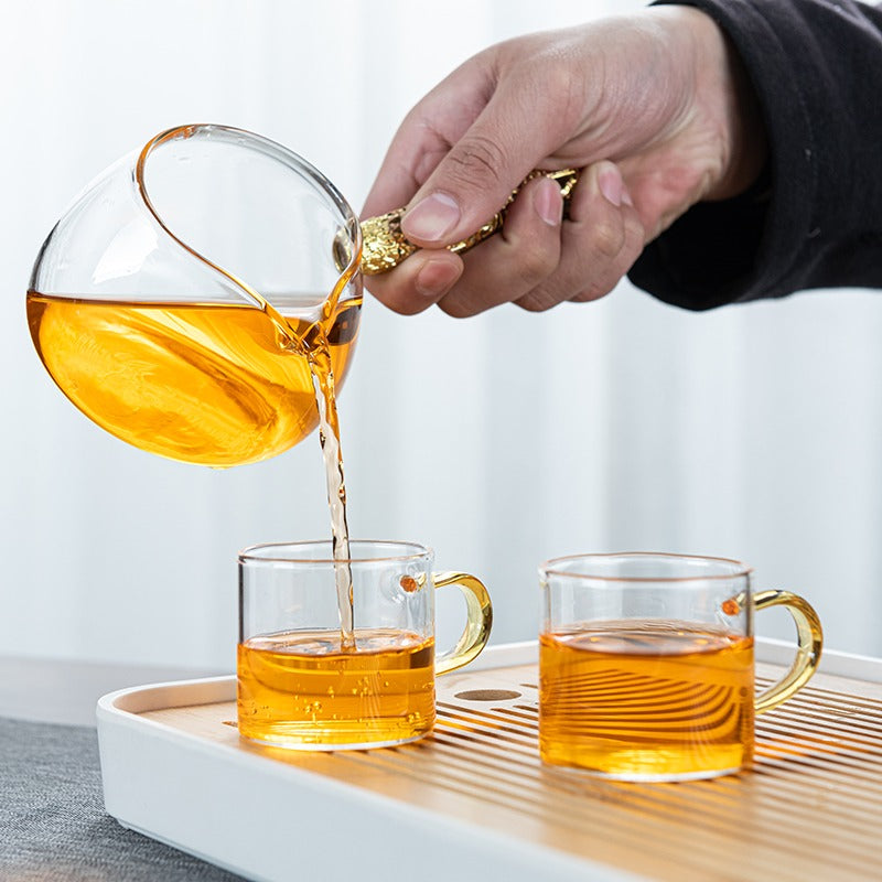 Premium Glass Tea Set with Golden Handle - Elegant Tea Brewing Accessories for Home, Office & Gifting | Perfect for Afternoon Tea, Ceremonies & Relaxation
