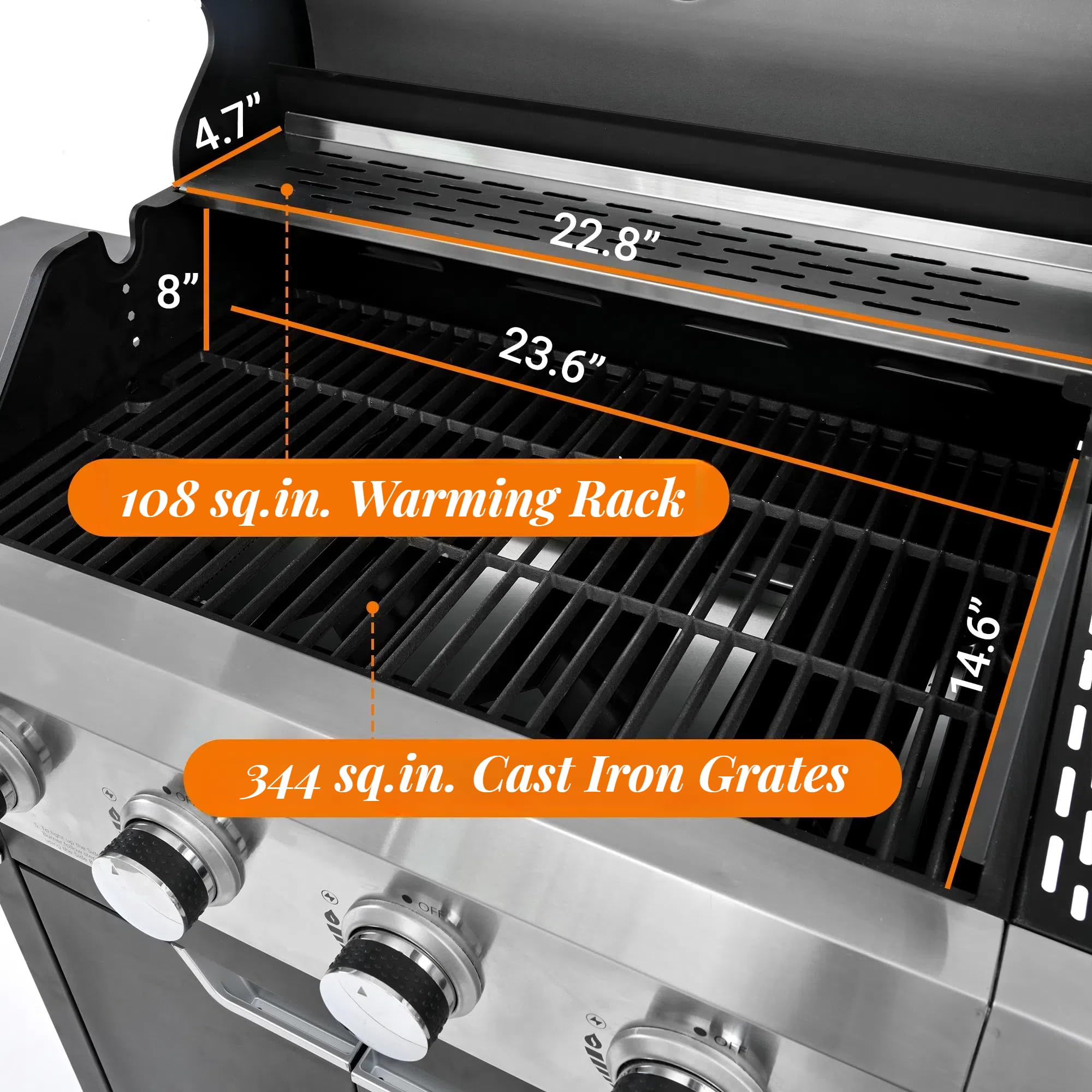 **51,000 BTU Propane BBQ Grill with 4 Stainless Steel Burners, Side Burner & Pull-Out Tray – Heavy-Duty Outdoor Gas Grill with Cover for Backyard, Camping, Picnics & Tailgating (Silver)**