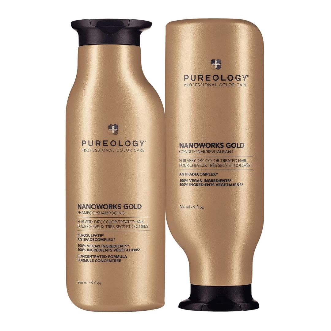 Pureology Nanoworks Gold Shampoo & Conditioner Set for Dry, Color-Treated Hair - Sulfate-Free, Vegan Hair Care Bundle | Deep Hydration for Damaged Hair at Home & Salon Use