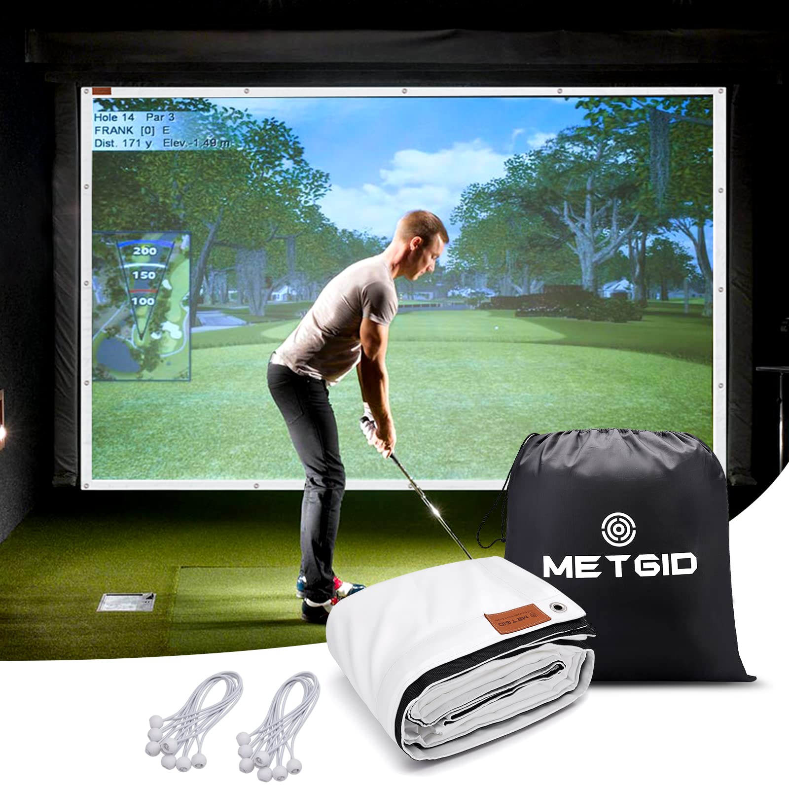 Premium Golf Simulator Impact Screen - HD Projection Display for Indoor Golf Training (5 Sizes Available) with 20pcs Ball Bungee Cords - Perfect for Home Practice, Golf Clubs & Entertainment Rooms