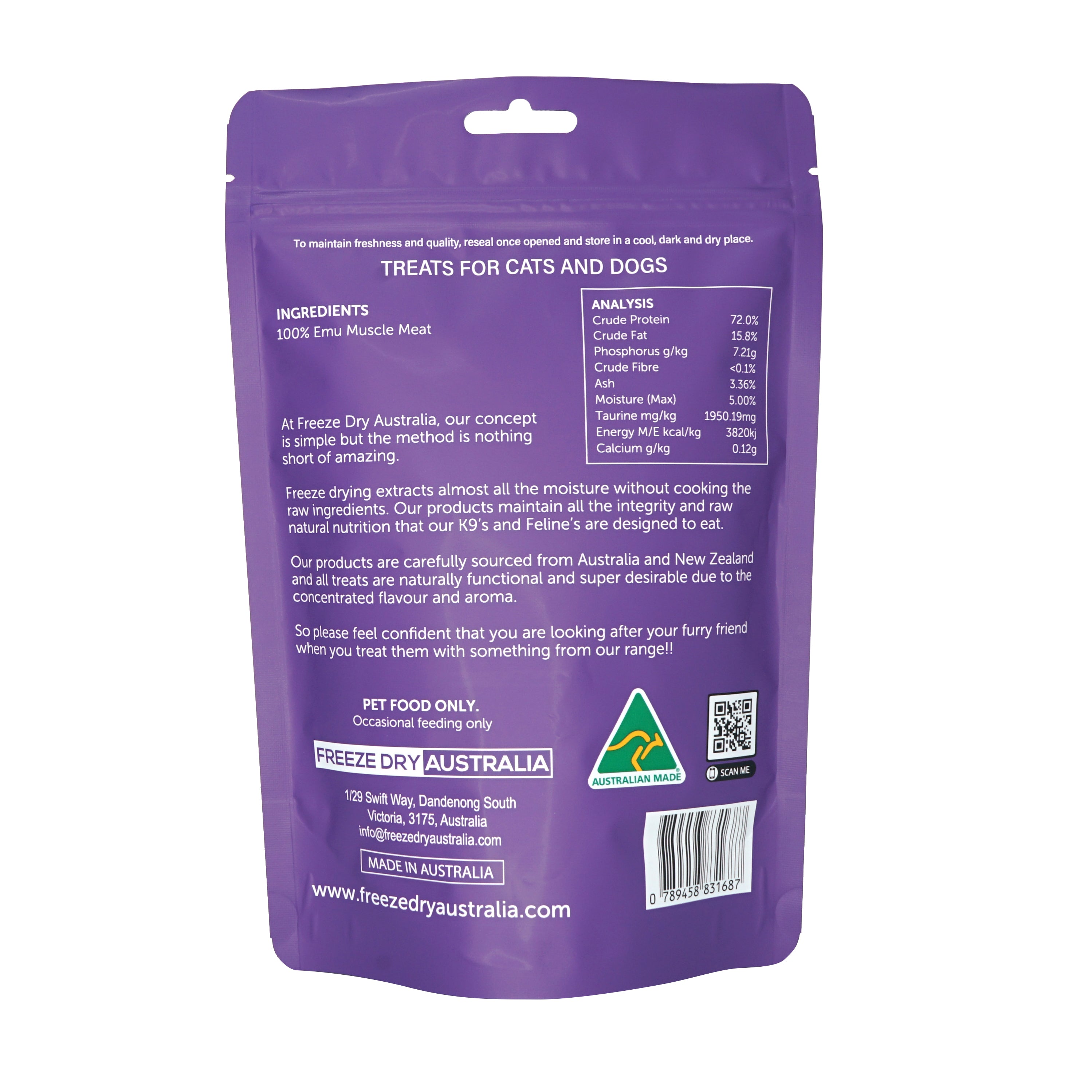 Freeze Dried Australian Emu Dog & Cat Treats - 100g All-Natural Protein Snacks for Pets - Perfect for Training, Rewards & Outdoor Adventures