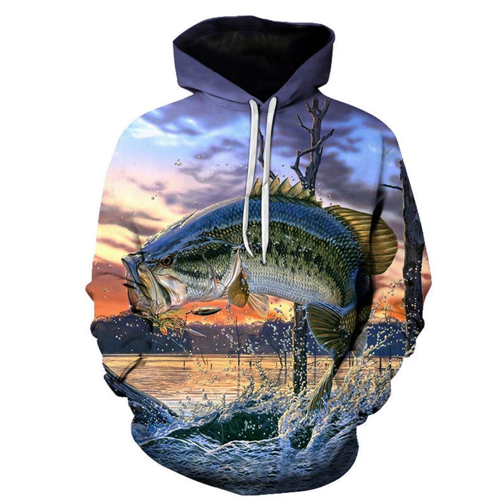 Men's 3D Fish Print Long Sleeve Hoodie - Trendy Graphic Sweatshirt for Casual Wear, Street Style & Outdoor Activities