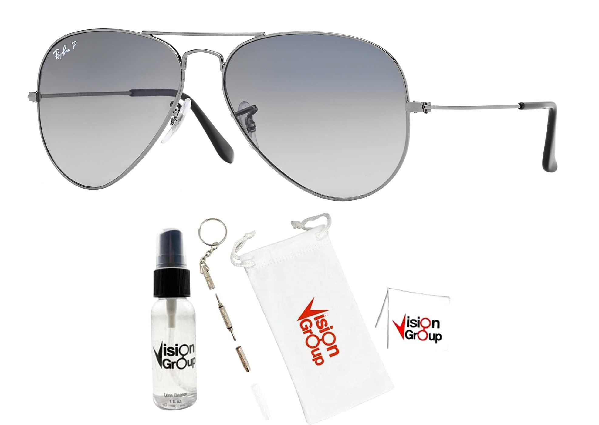 Ray-Ban RB3025 Classic Aviator Sunglasses for Men & Women - Polarized UV Protection Metal Frame - Includes Vision Group Accessories Bundle - Perfect for Driving, Travel & Outdoor Activities
