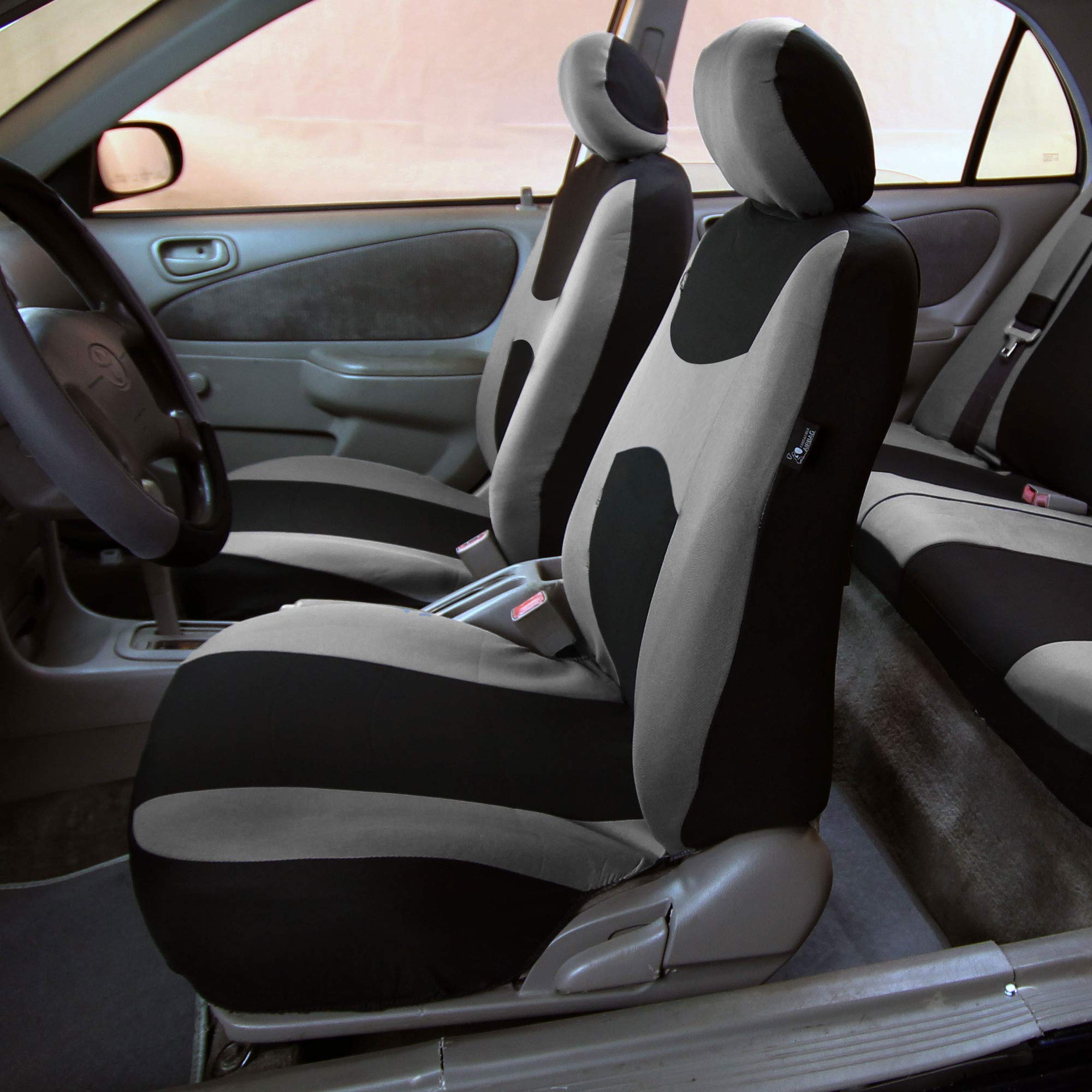 TLH Light & Breezy Flat Cloth Car Seat Covers - Universal Fit Front Set (Gray) | Airbag Compatible | Protects Car, Truck & SUV Seats | Perfect for Daily Commutes & Road Trips