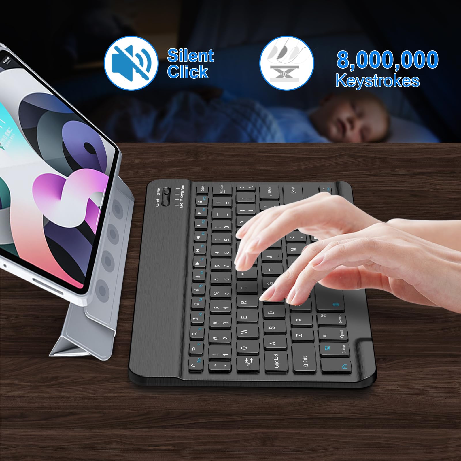 Bluetooth Keyboard for iPad 10th Gen, iPad Pro 13/12/11/10/9/8/7 inch, iPad Air 13/11th Gen, iPad Mini, Samsung & Xiaomi Tablets - Slim Wireless Portable Keyboard for Travel, Office & Home Use | Compatible with Multiple Devices