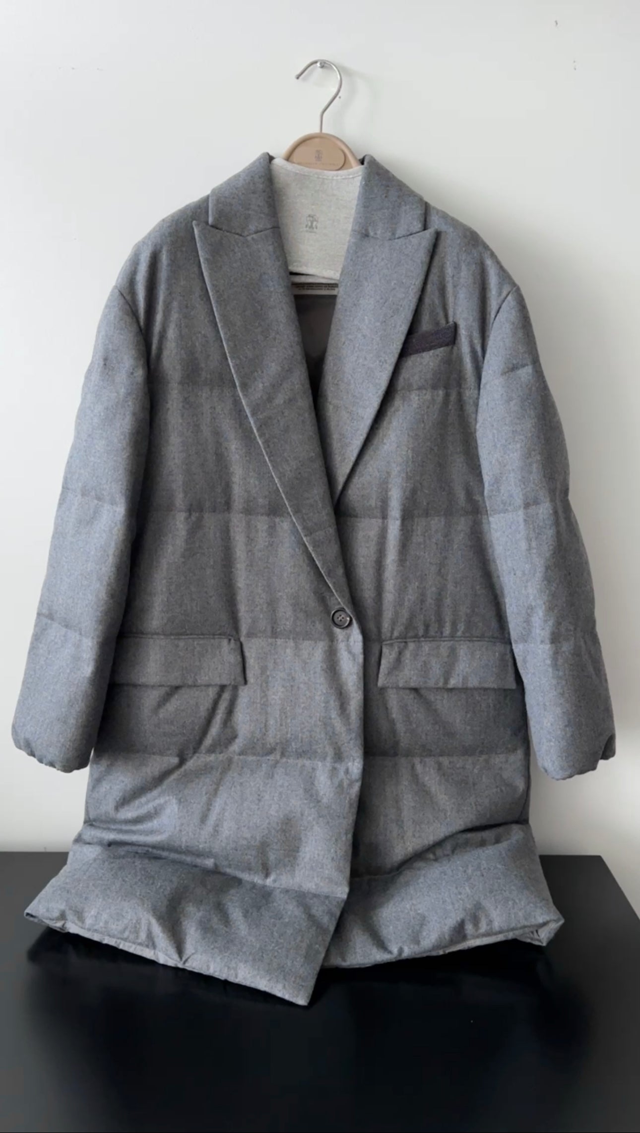 Brunello Cucinelli Grey Quilted Puffer Down Monili Long Coat - Women's Winter Jacket, Size IT40 / S (US 6) - Perfect for Cold Weather & Luxury Outerwear Fashion