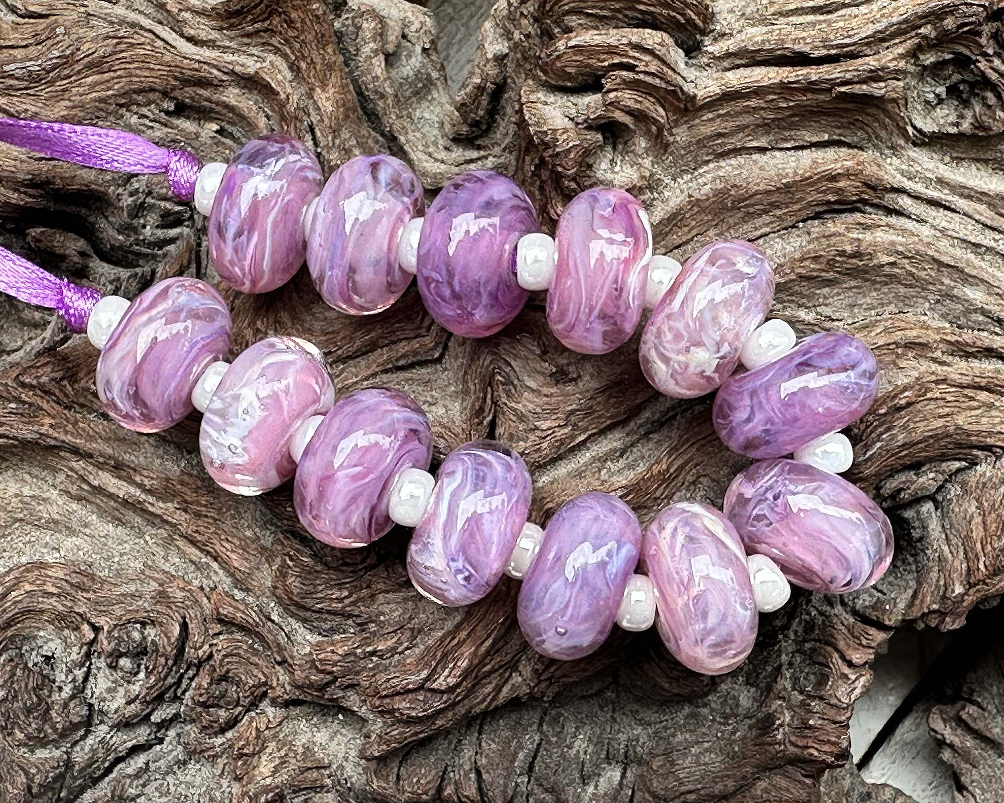13pcs Lilac Bloom Purple Lampwork Glass Beads Set for Jewelry Making, DIY Crafts, Bracelets & Necklaces - SRA Certified