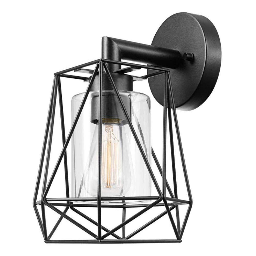 Vintage Industrial Wall Sconce with Wrought Iron Bracket & Cage Shade - Plug-in Wall Mounted Light Fixture for Living Room, Bedroom, Dining Hall, Corridor & Porch | Perfect for Ambient Lighting, Reading Nook & Home Decor