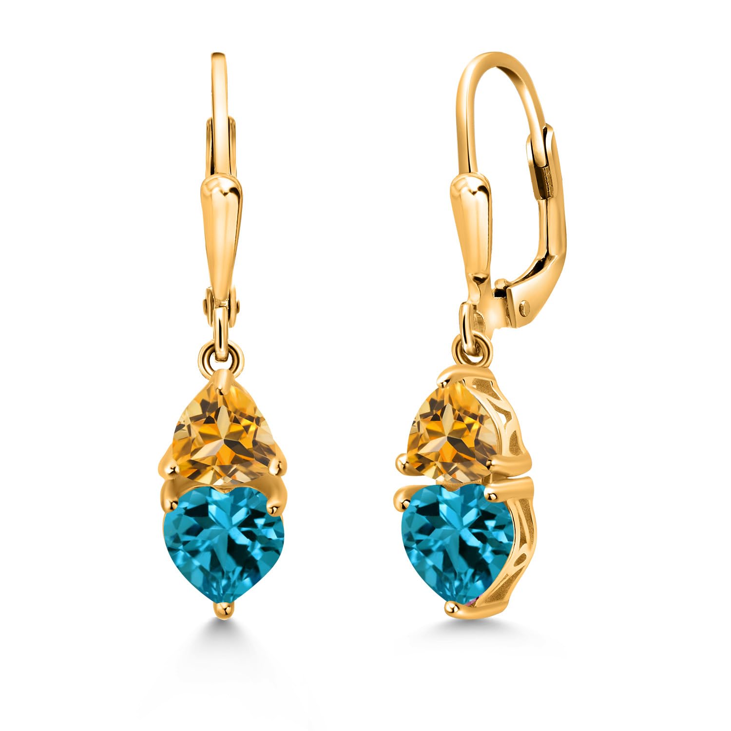 18K Gold Plated Sterling Silver Heart & Trillion Gemstone Birthstone Drop Earrings for Women | Elegant Dangle Leverback Earrings for Everyday Wear, Parties & Special Occasions