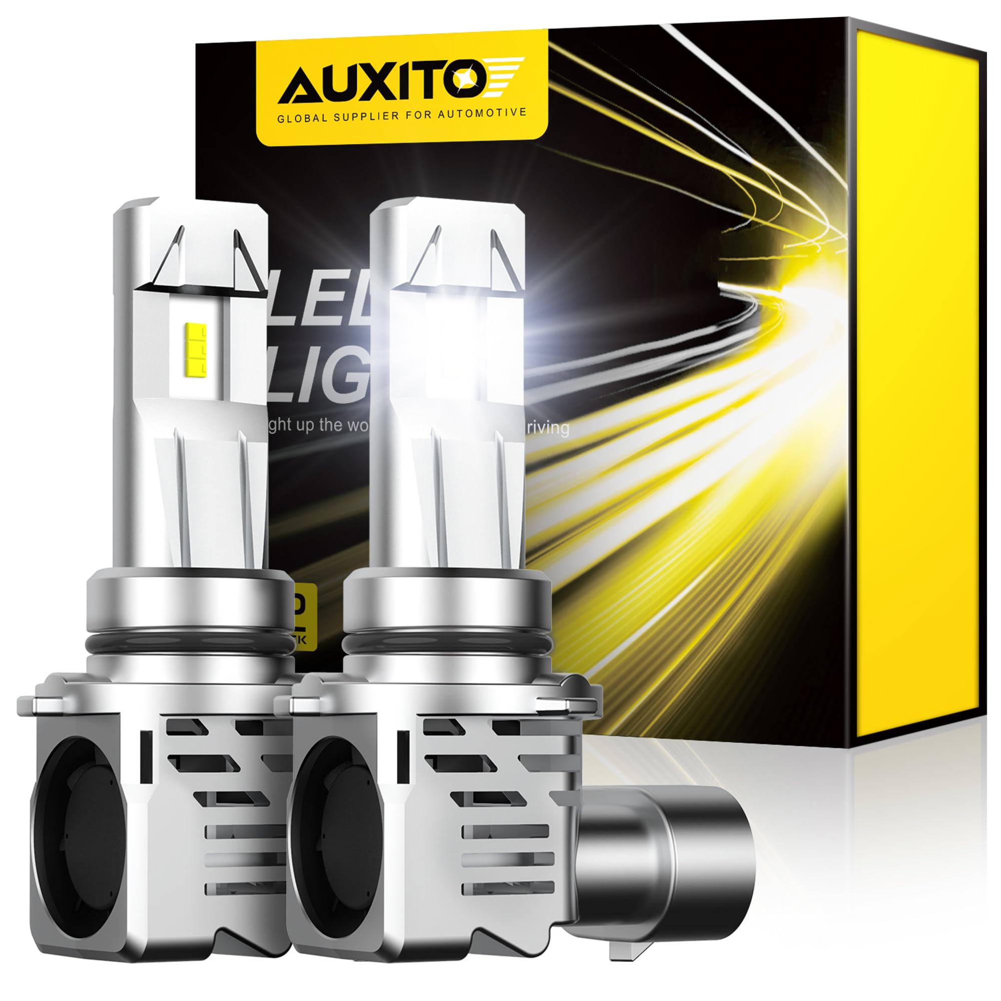 AUXITO HB4 9006 LED Bulbs - 15000LM Super Bright 6500K Cool White Mini Wireless Fog Light Bulbs - Pack of 2 - Direct Replacement for Halogen Bulbs - Perfect for Cars, Trucks, SUVs and Off-Road Vehicles