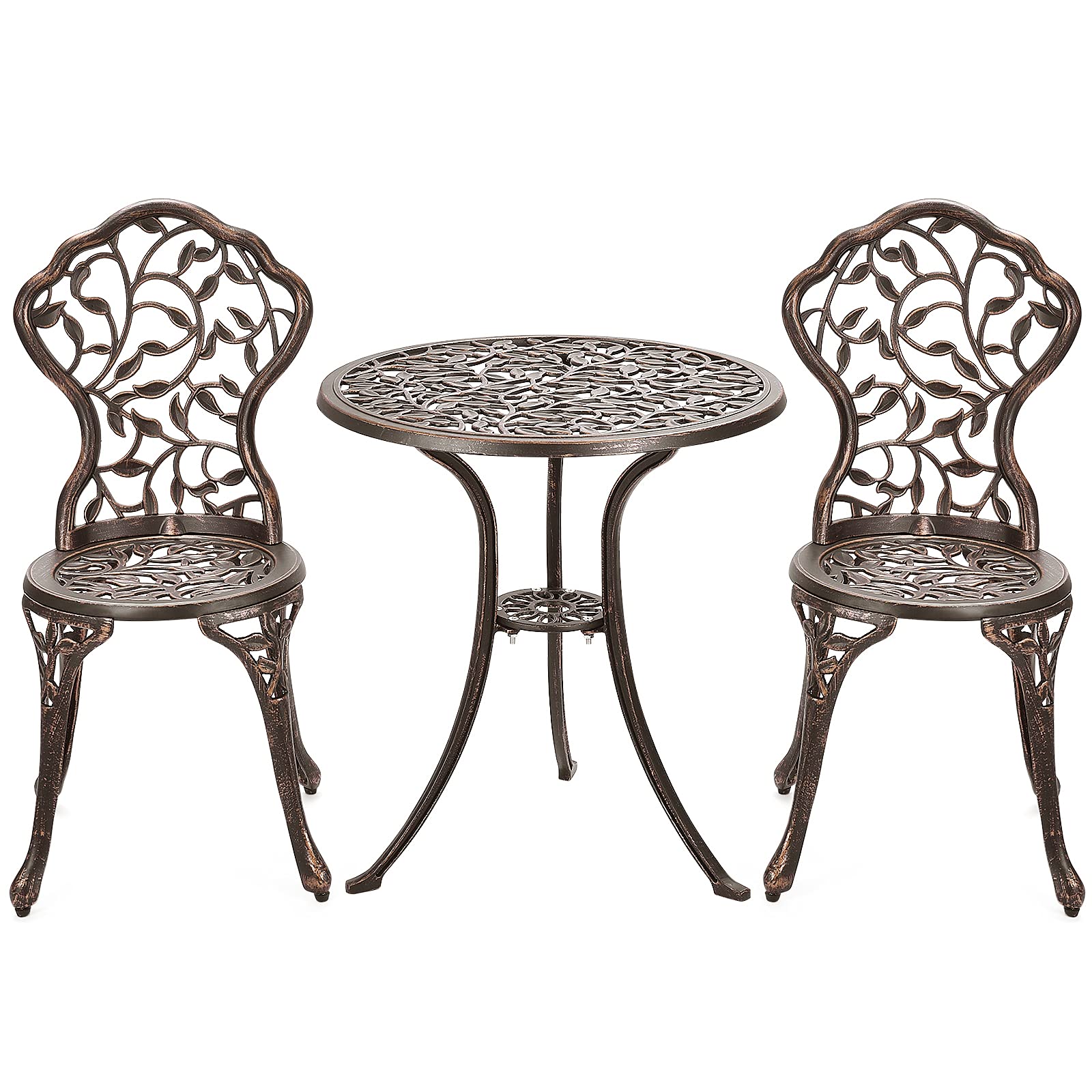 Tangkula 3-Piece Outdoor Bistro Set - Rust-Resistant Cast Aluminum Patio Furniture with Table & Chairs for Balcony, Backyard, Garden & Poolside - Perfect for Outdoor Dining, Lounging and Entertaining