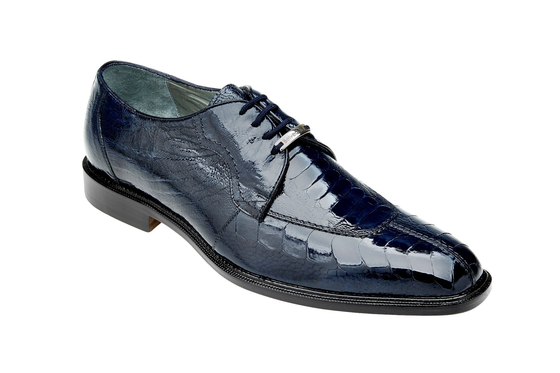 Belvedere Siena Genuine Ostrich Leg Dress Shoes for Men - Navy Blue Luxury Formal Shoes - Perfect for Weddings, Business Meetings & Special Occasions