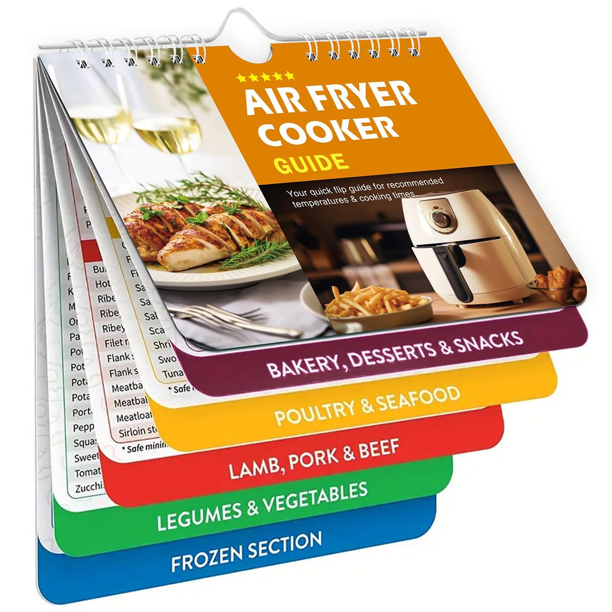 HASTHIP® Magnetic Air Fryer Cooking Times Guide - Color-Coded Kitchen Cheat Sheets with Comprehensive Timing Charts & Recipe Booklet for Oven, Air Fryer & Kitchen Appliances | Perfect for Meal Prep, Quick Cooking & Healthy Eating