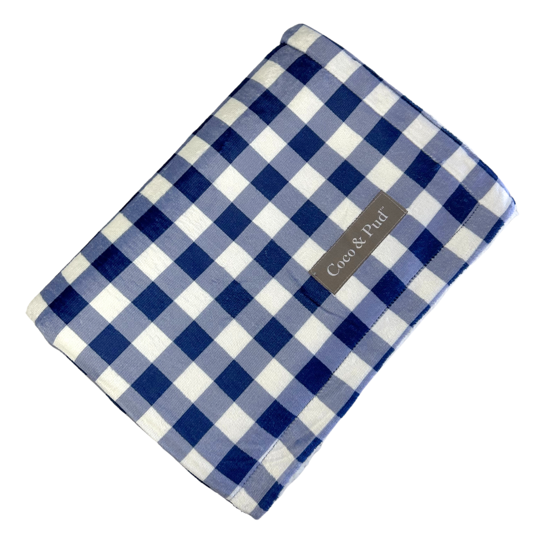 Premium Gingham French Navy Blue Luxury Blanket - Soft & Cozy Throw for Bed, Sofa, Picnics & Outdoor Adventures