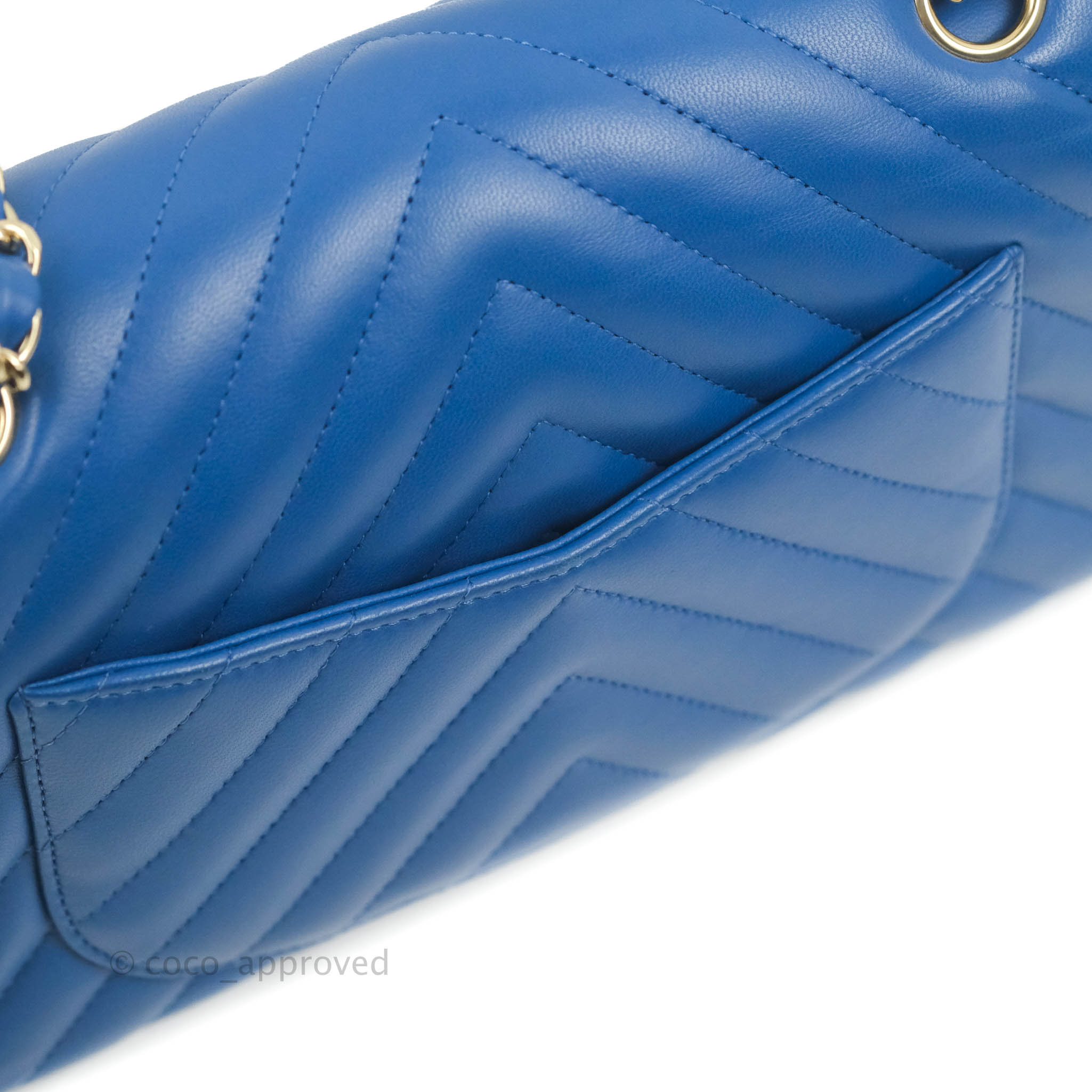 Chanel Classic Chevron Small Double Flap Bag in Blue Lambskin Leather with Gold Hardware - Luxury Crossbody Purse for Women, Perfect for Evening Events & Date Nights