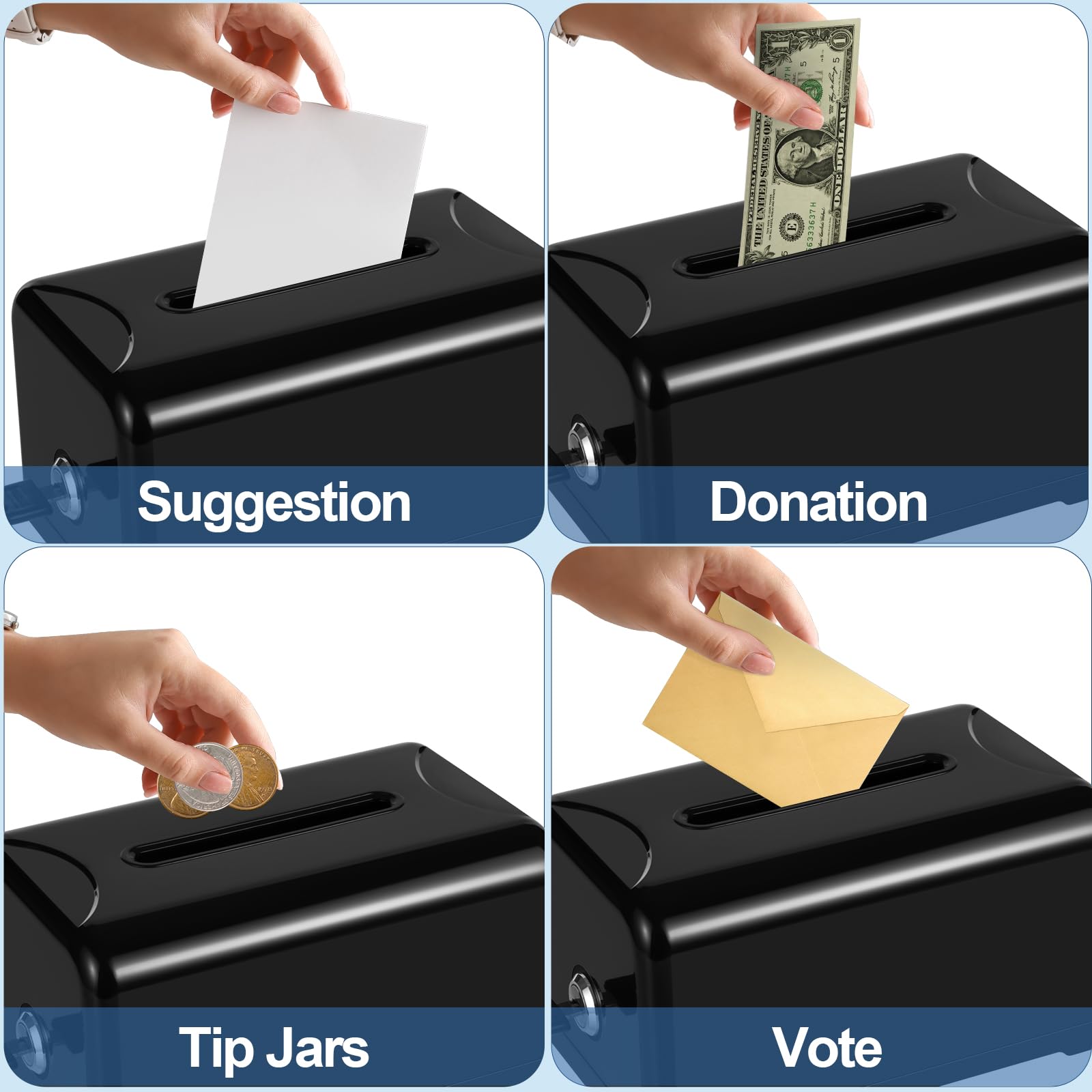 Polmart Lockable Donation Suggestion Box - Secure Black Ballot Box for Fundraising, Voting, Tips & Raffles - Ideal for Schools, Events & Charity Drives