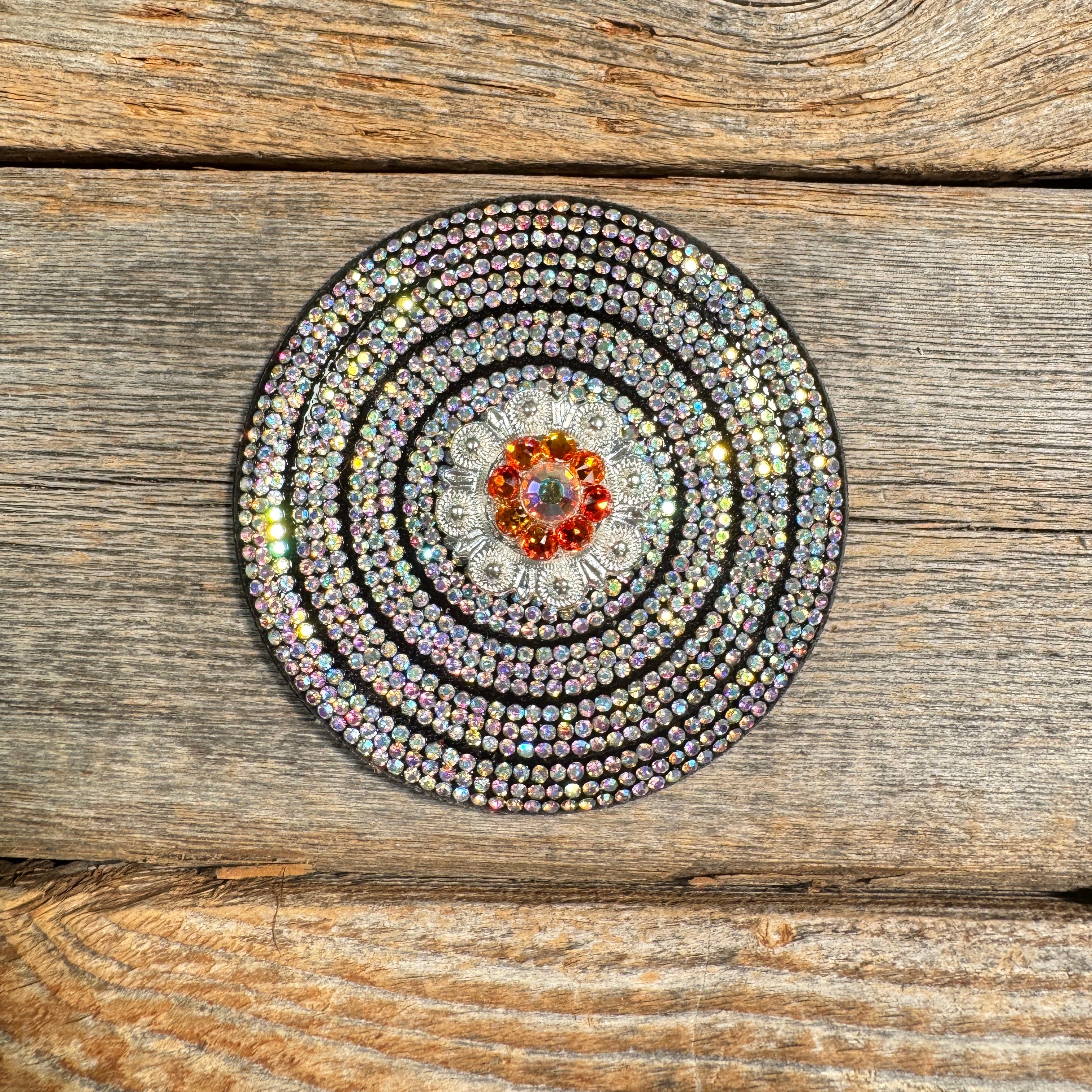 Black AB Crystal Rhinestone Rosette Conchos for Leather Craft, DIY Jewelry, and Western Wear Accessories – Perfect for Belts, Boots, and Handbags Decoration