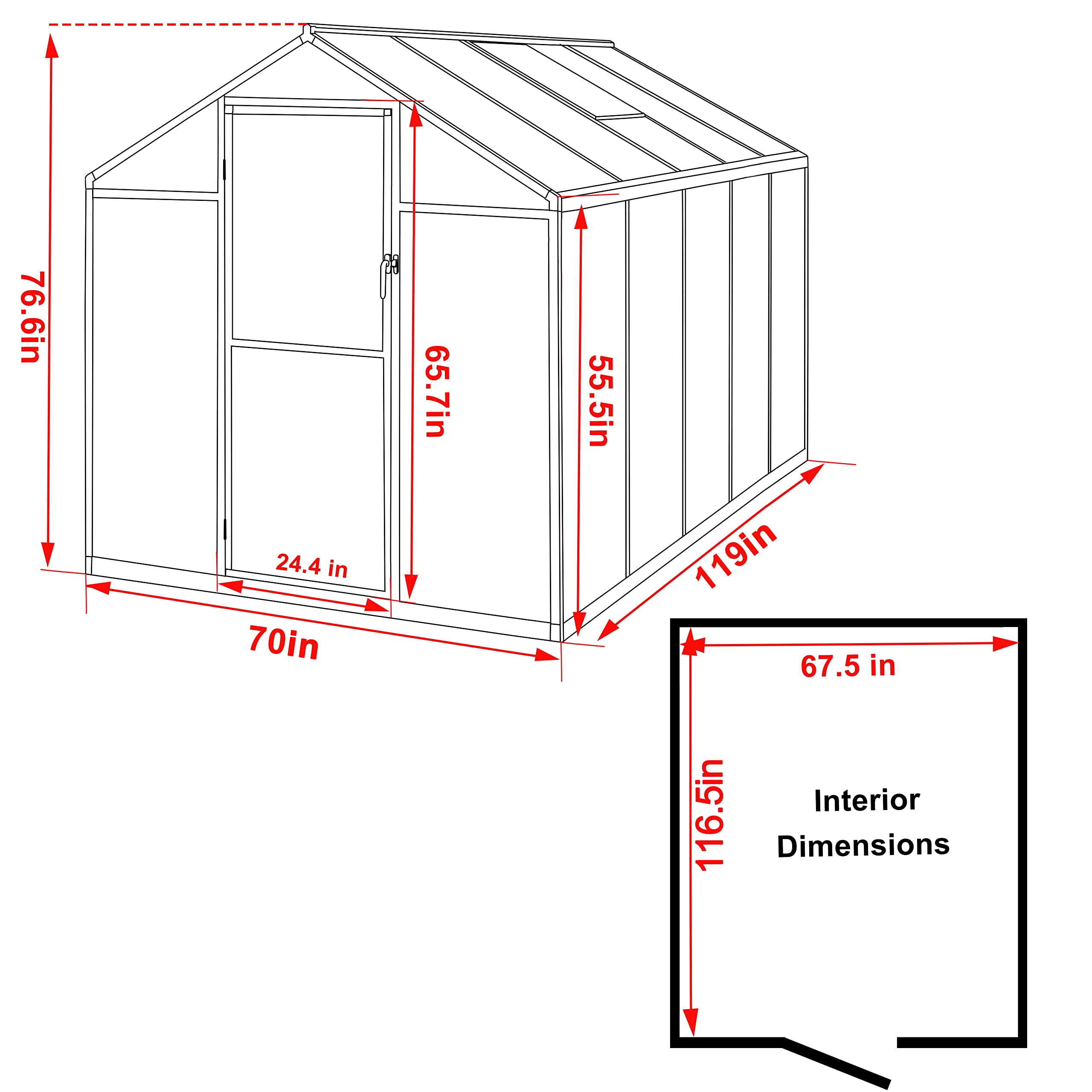 6x10 FT Polycarbonate Aluminum Greenhouse Kit - Walk-in Outdoor Garden Greenhouse with Lockable Door & Adjustable Roof Vent - Perfect for Winter Gardening, Backyard Plant Protection & Year-Round Growing (Gray)